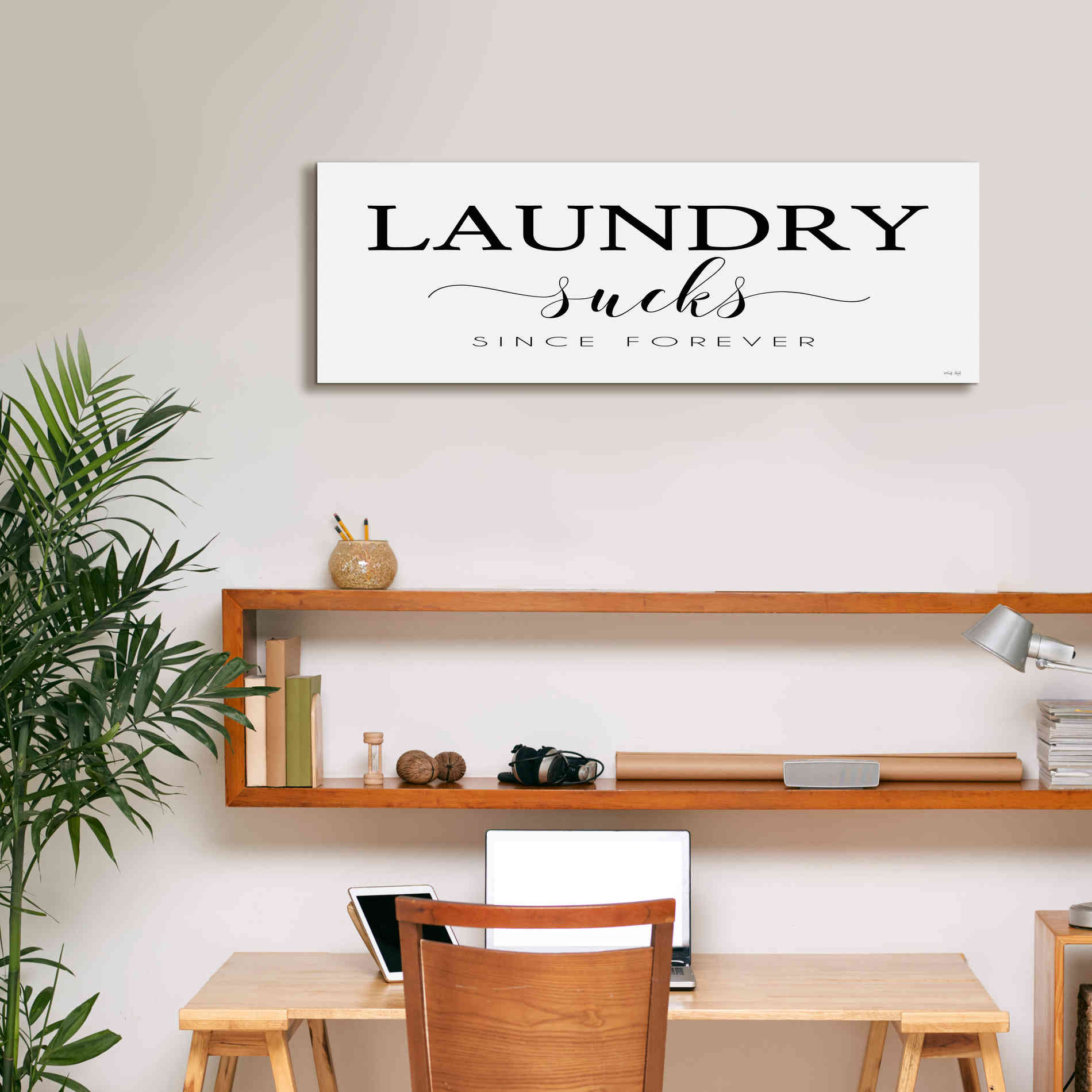 'Laundry Sucks' by Cindy Jacobs, Canvas Wall Art,36 x 12