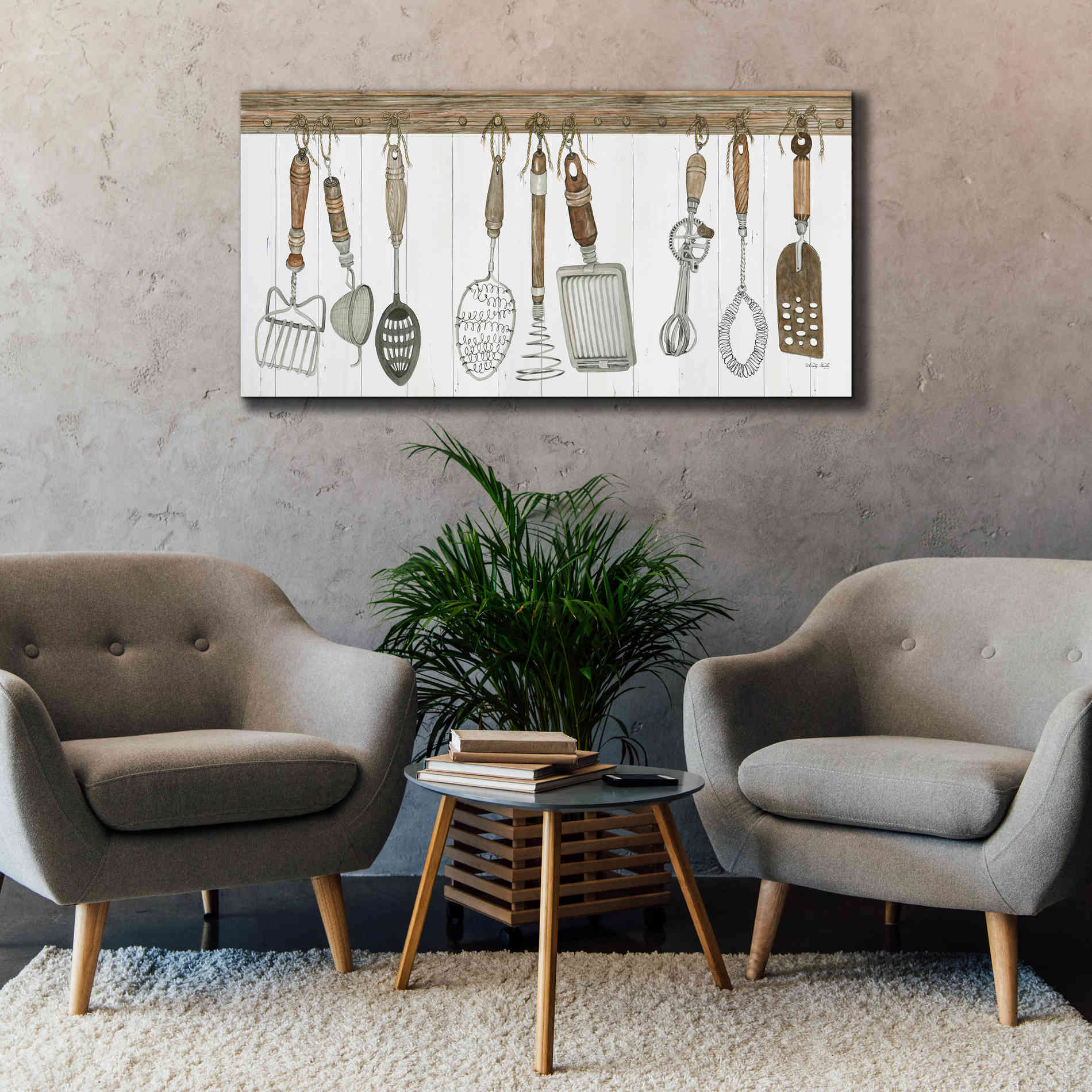 'Kitchen Tools' by Cindy Jacobs, Canvas Wall Art,60 x 30
