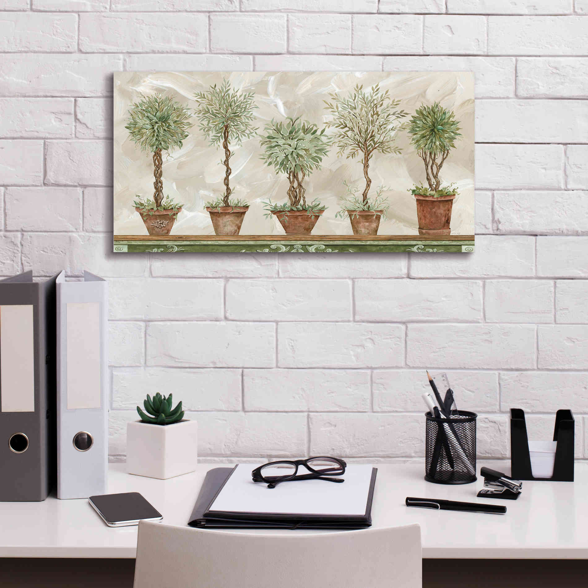 'Topiaries in a Row' by Cindy Jacobs, Canvas Wall Art,24 x 12