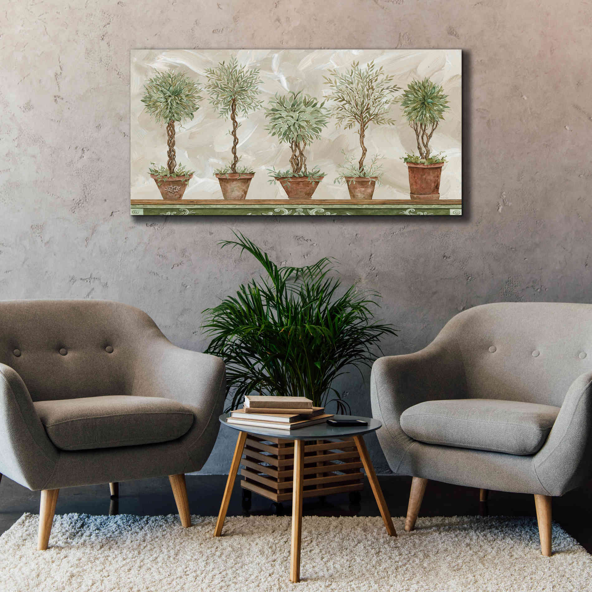 'Topiaries in a Row' by Cindy Jacobs, Canvas Wall Art,60 x 30