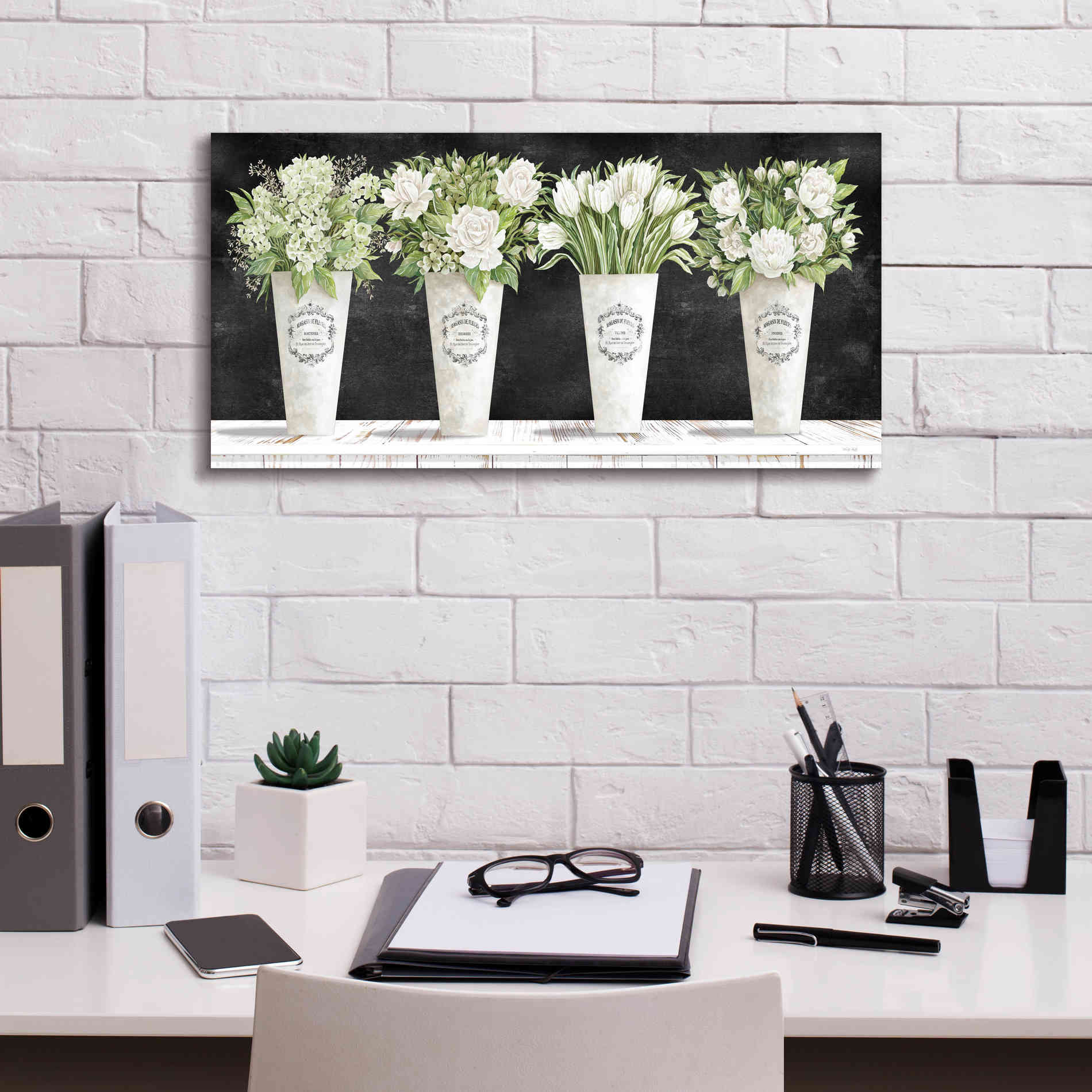 'White Flowers Still Life II' by Cindy Jacobs, Canvas Wall Art,24 x 12