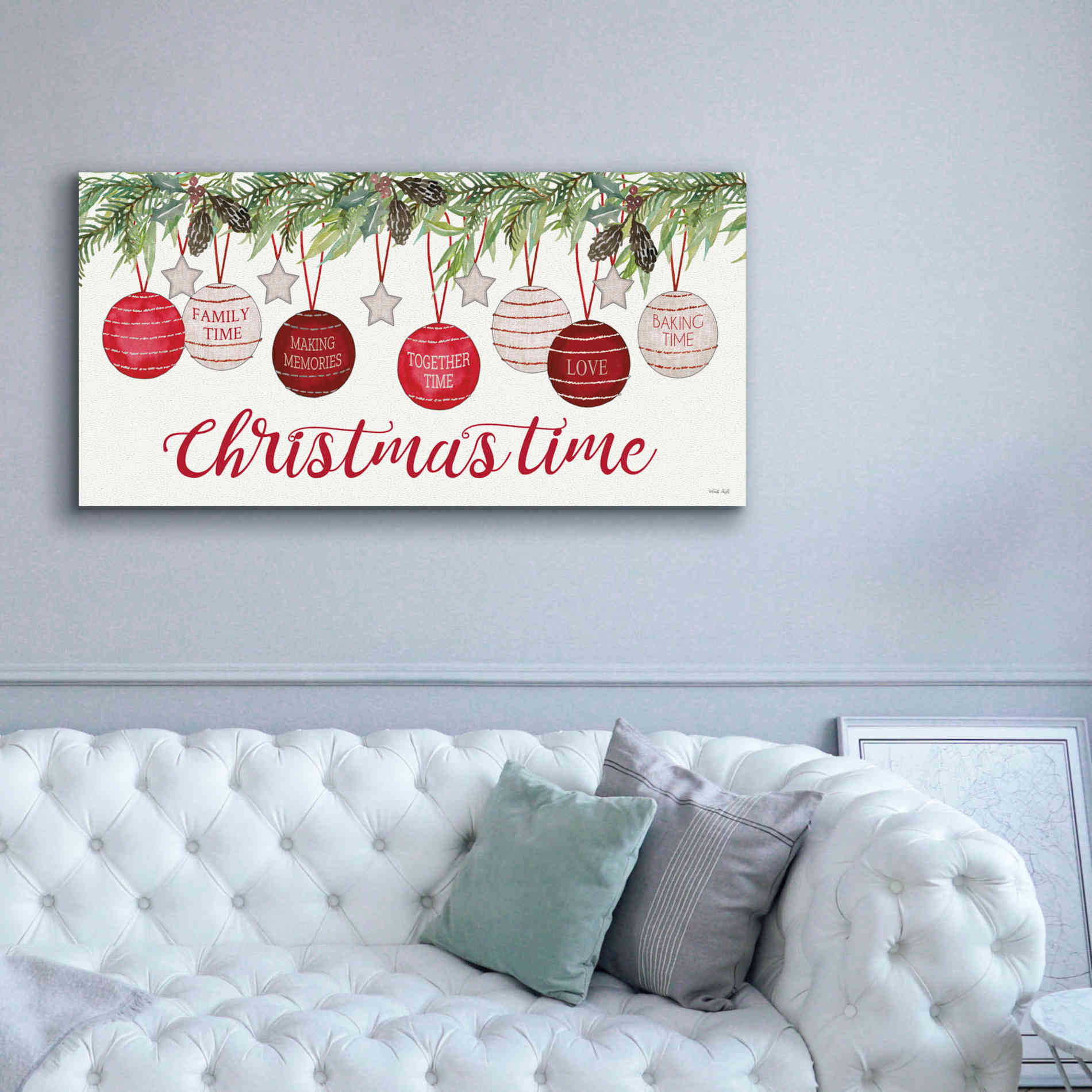 'Christmas Time Ornaments' by Cindy Jacobs, Canvas Wall Art,60 x 30