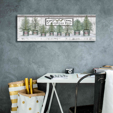 Image of 'Galvanized Pots White Christmas Trees I' by Cindy Jacobs, Canvas Wall Art,36 x 12