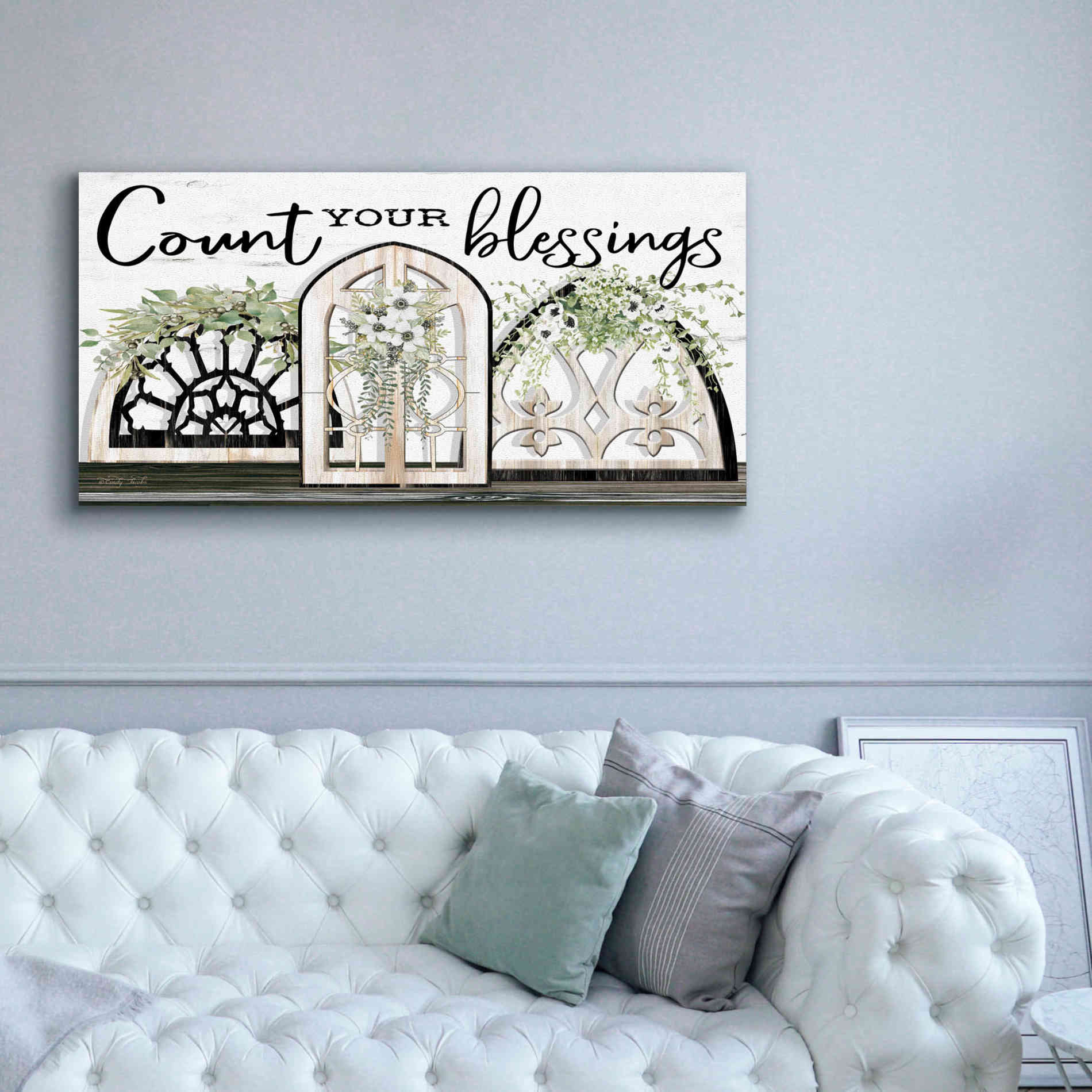 'Count Your Blessings' by Cindy Jacobs, Canvas Wall Art,60 x 30