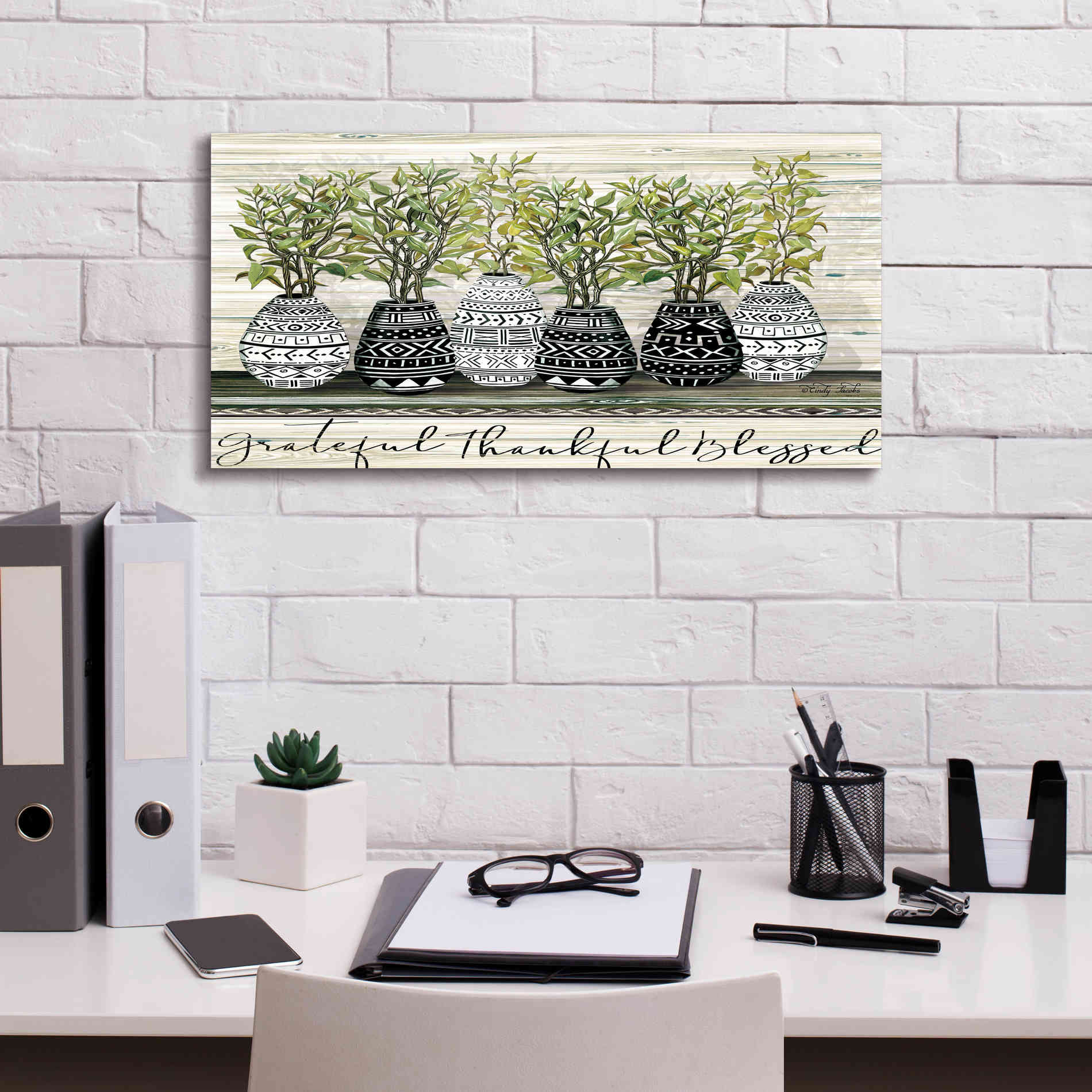 'Grateful Mud Cloth Vase' by Cindy Jacobs, Canvas Wall Art,24 x 12