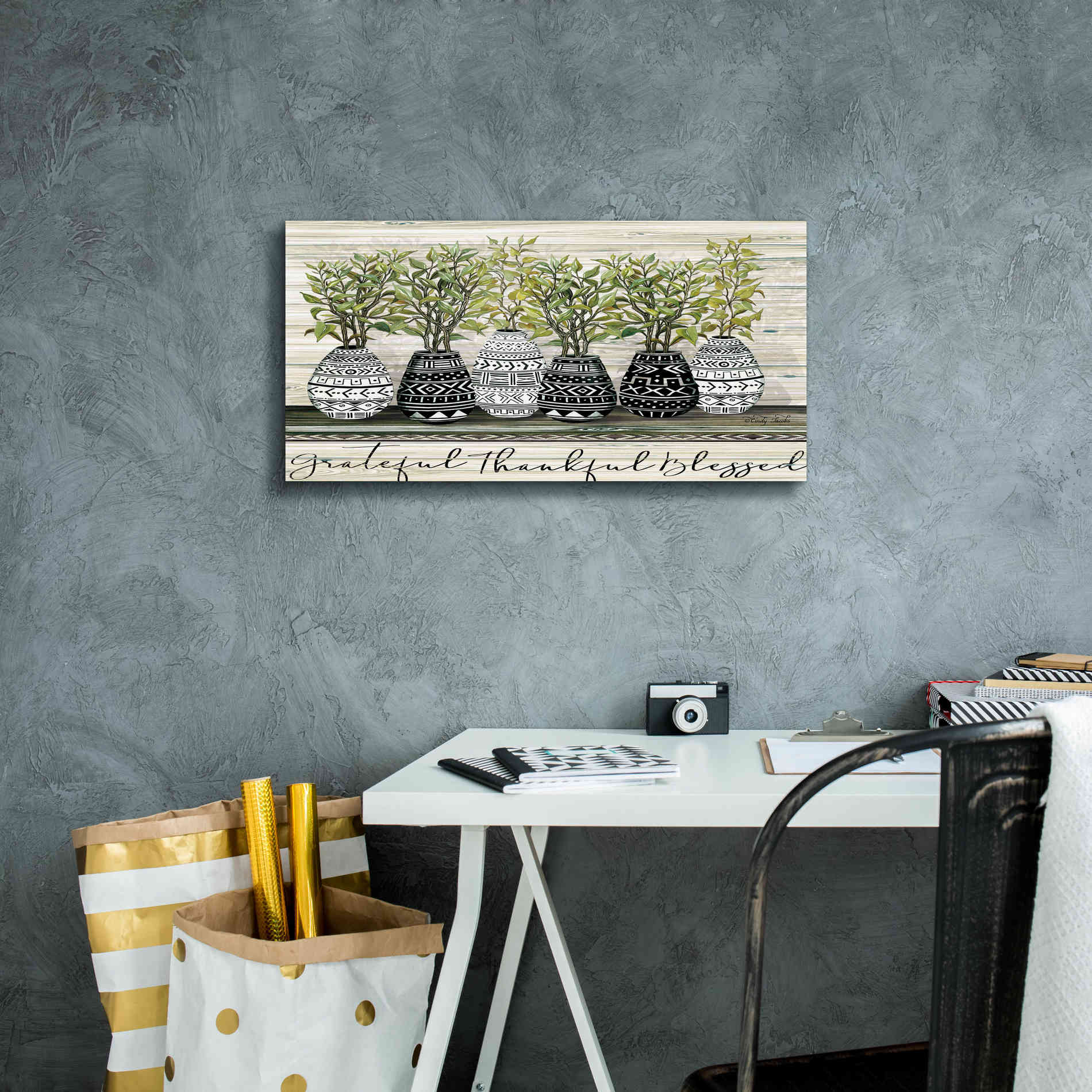 'Grateful Mud Cloth Vase' by Cindy Jacobs, Canvas Wall Art,24 x 12