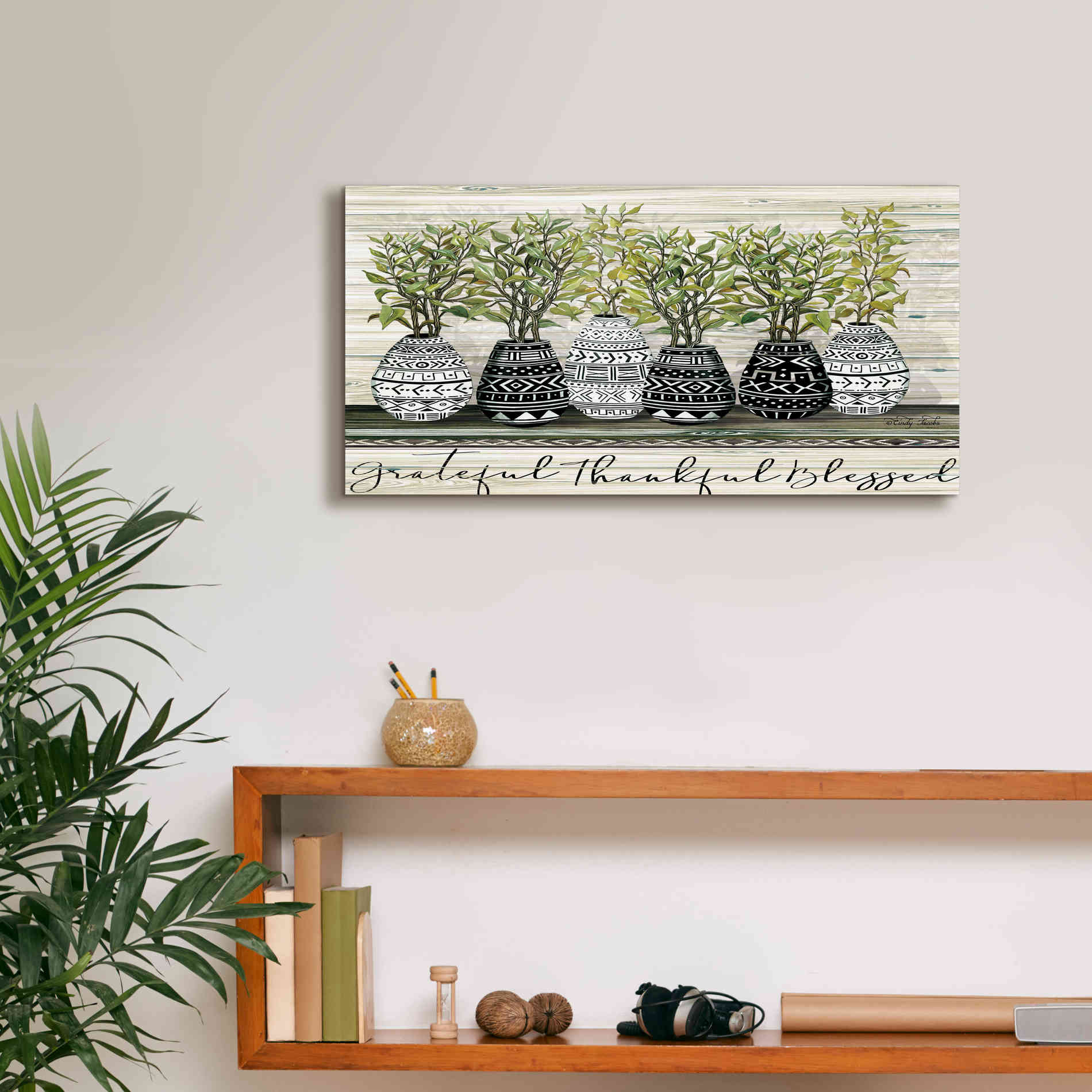 'Grateful Mud Cloth Vase' by Cindy Jacobs, Canvas Wall Art,24 x 12