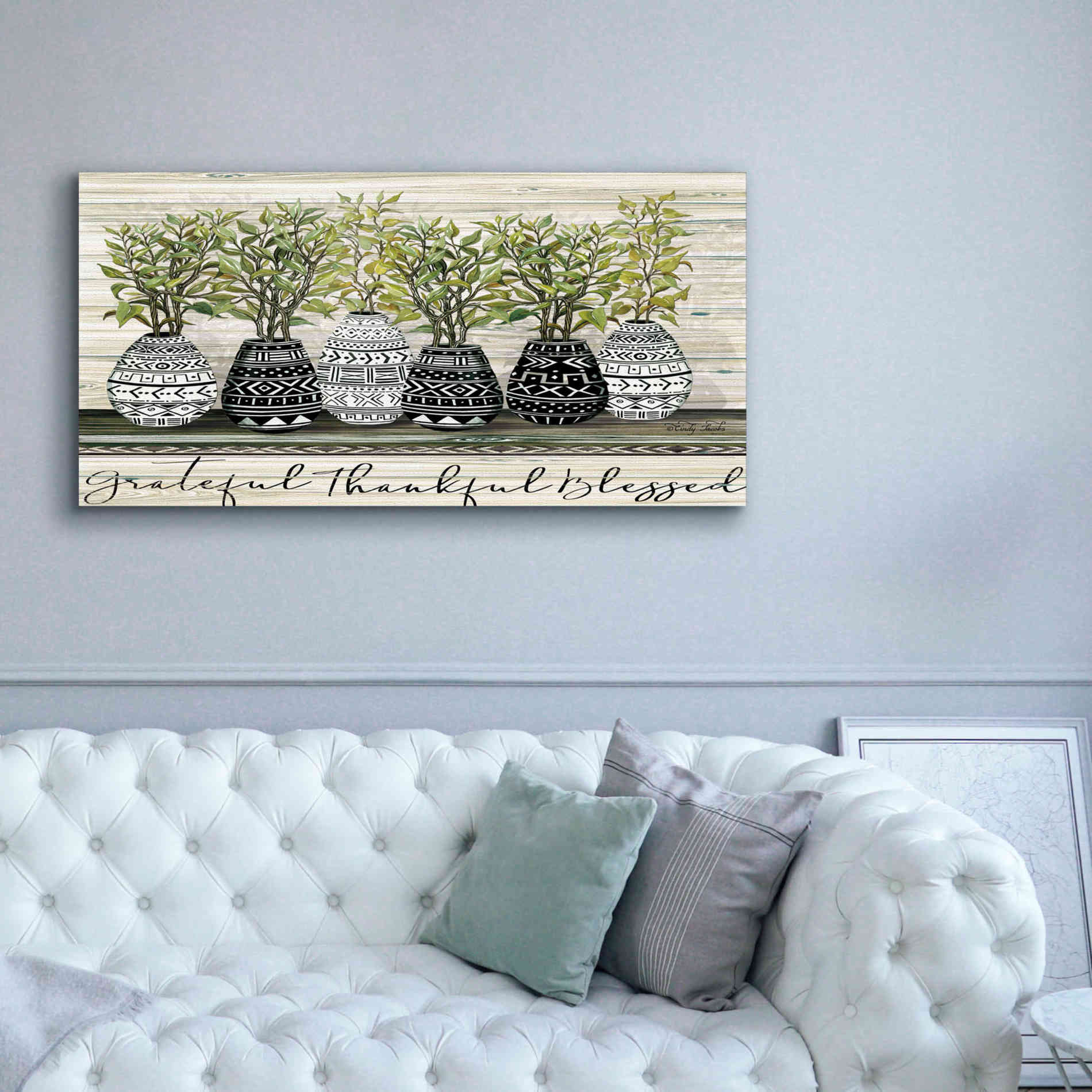 'Grateful Mud Cloth Vase' by Cindy Jacobs, Canvas Wall Art,60 x 30