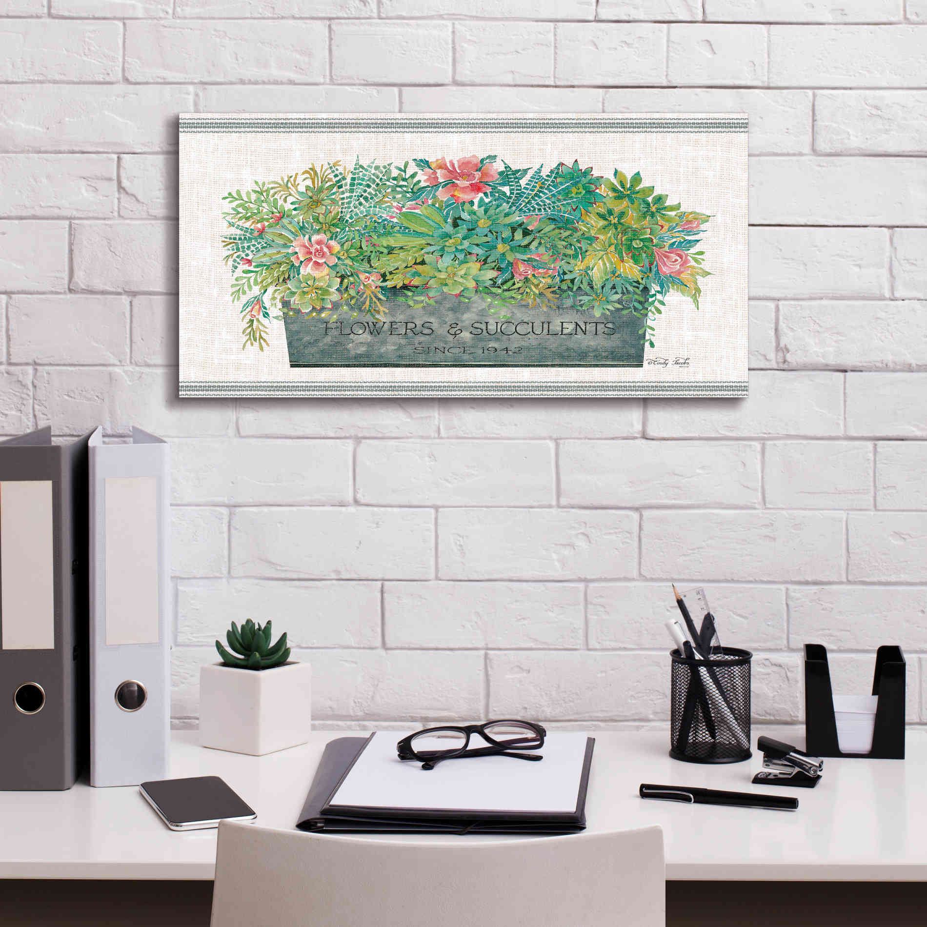 'Flowers & Succulents' by Cindy Jacobs, Canvas Wall Art,24 x 12