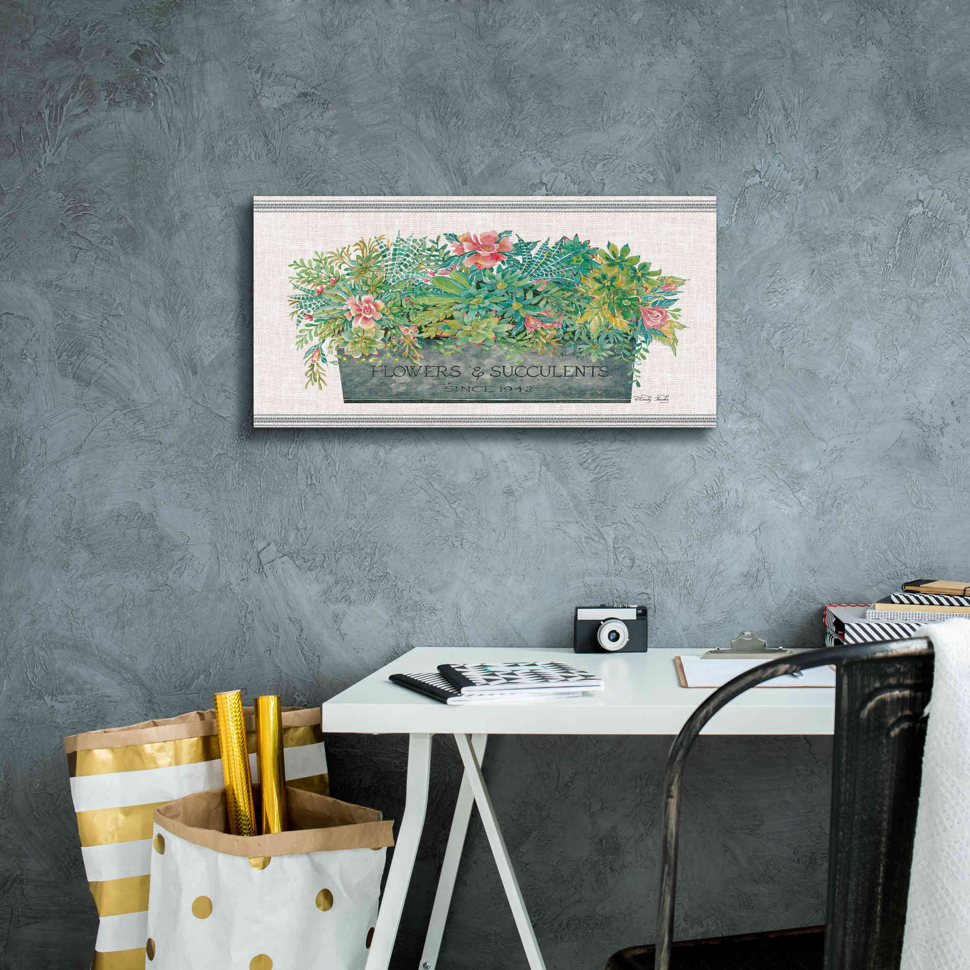 'Flowers & Succulents' by Cindy Jacobs, Canvas Wall Art,24 x 12