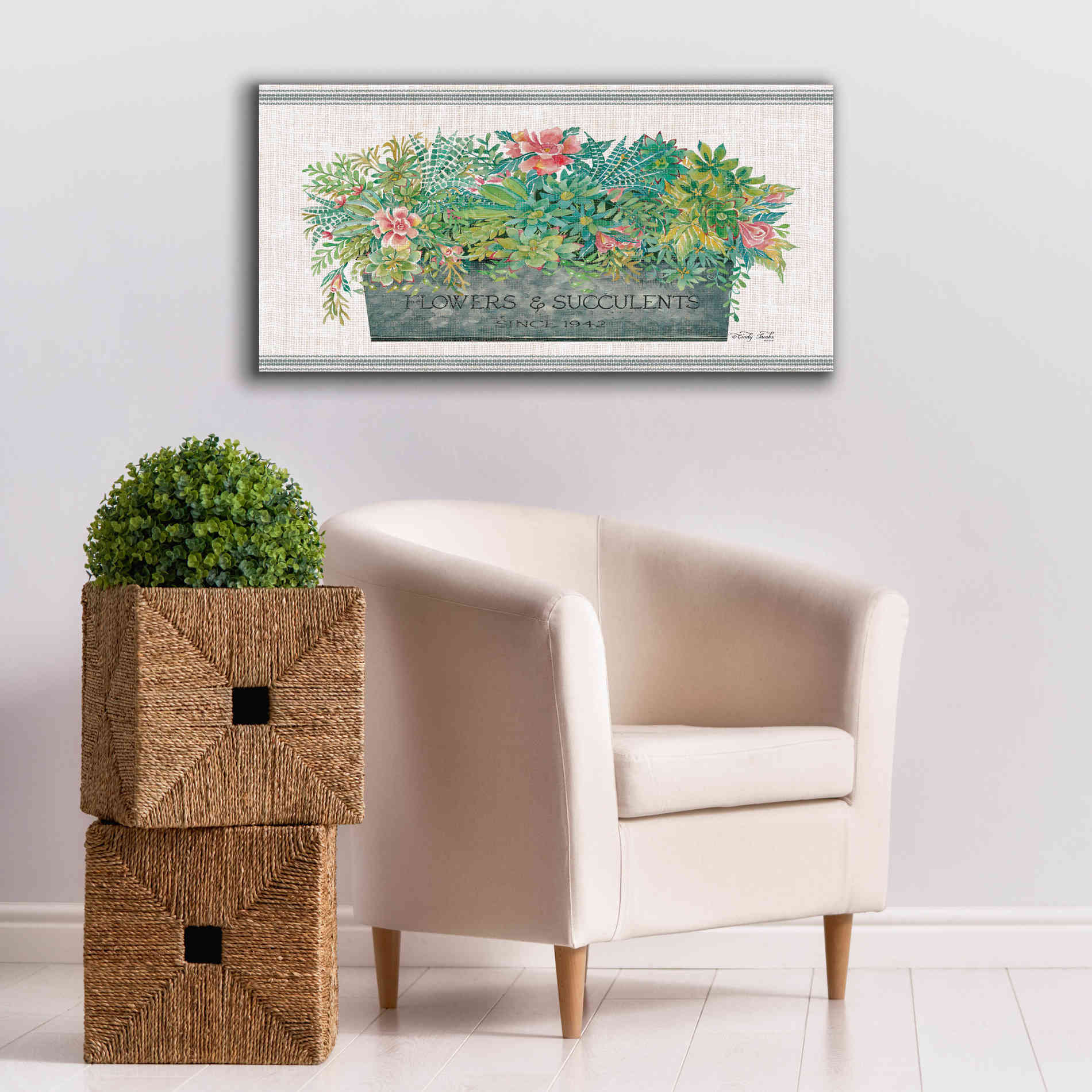 'Flowers & Succulents' by Cindy Jacobs, Canvas Wall Art,40 x 20