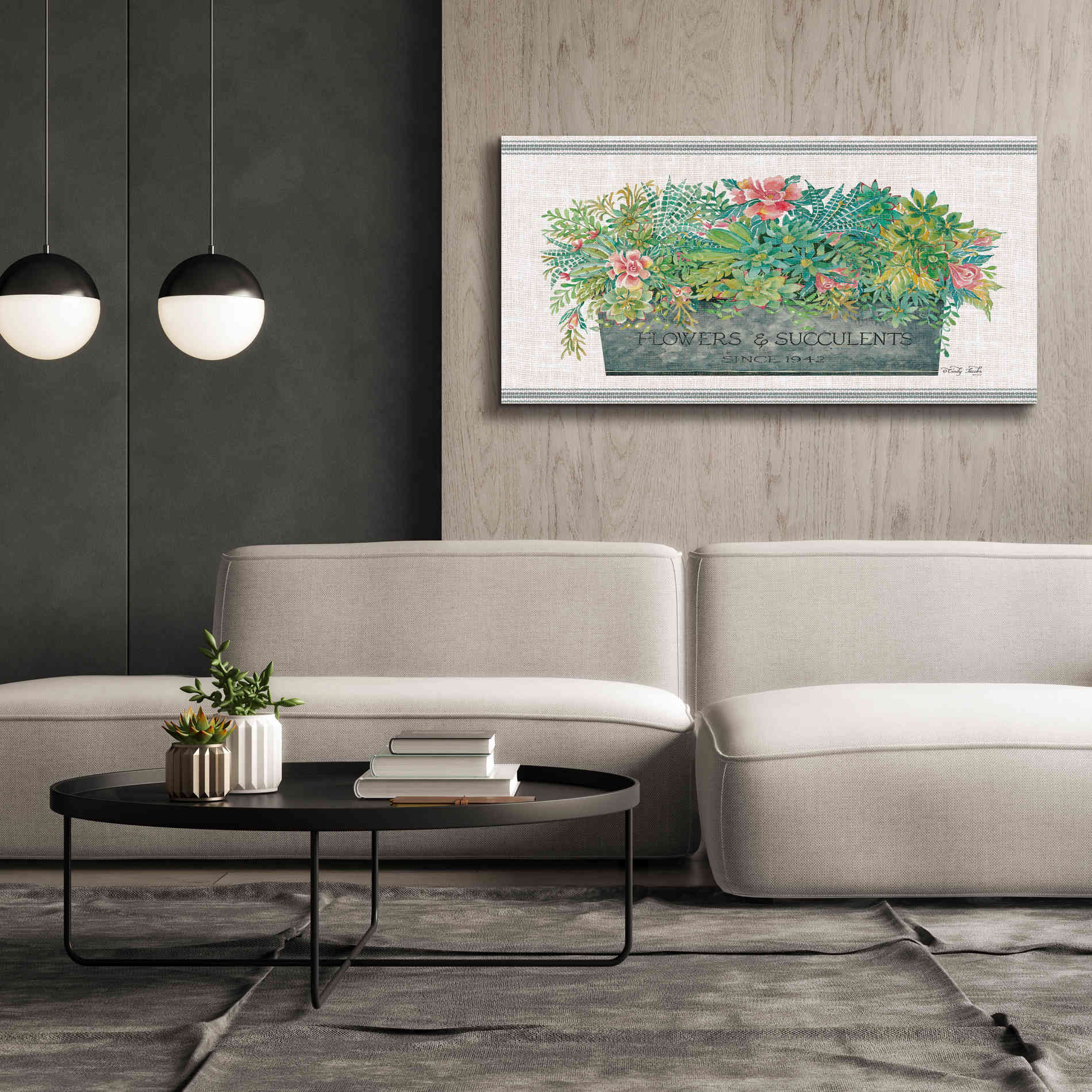 'Flowers & Succulents' by Cindy Jacobs, Canvas Wall Art,60 x 30