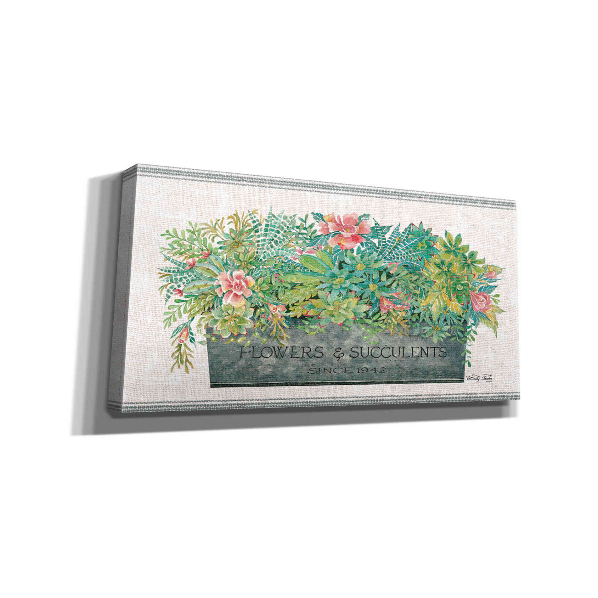 'Flowers & Succulents' by Cindy Jacobs, Canvas Wall Art