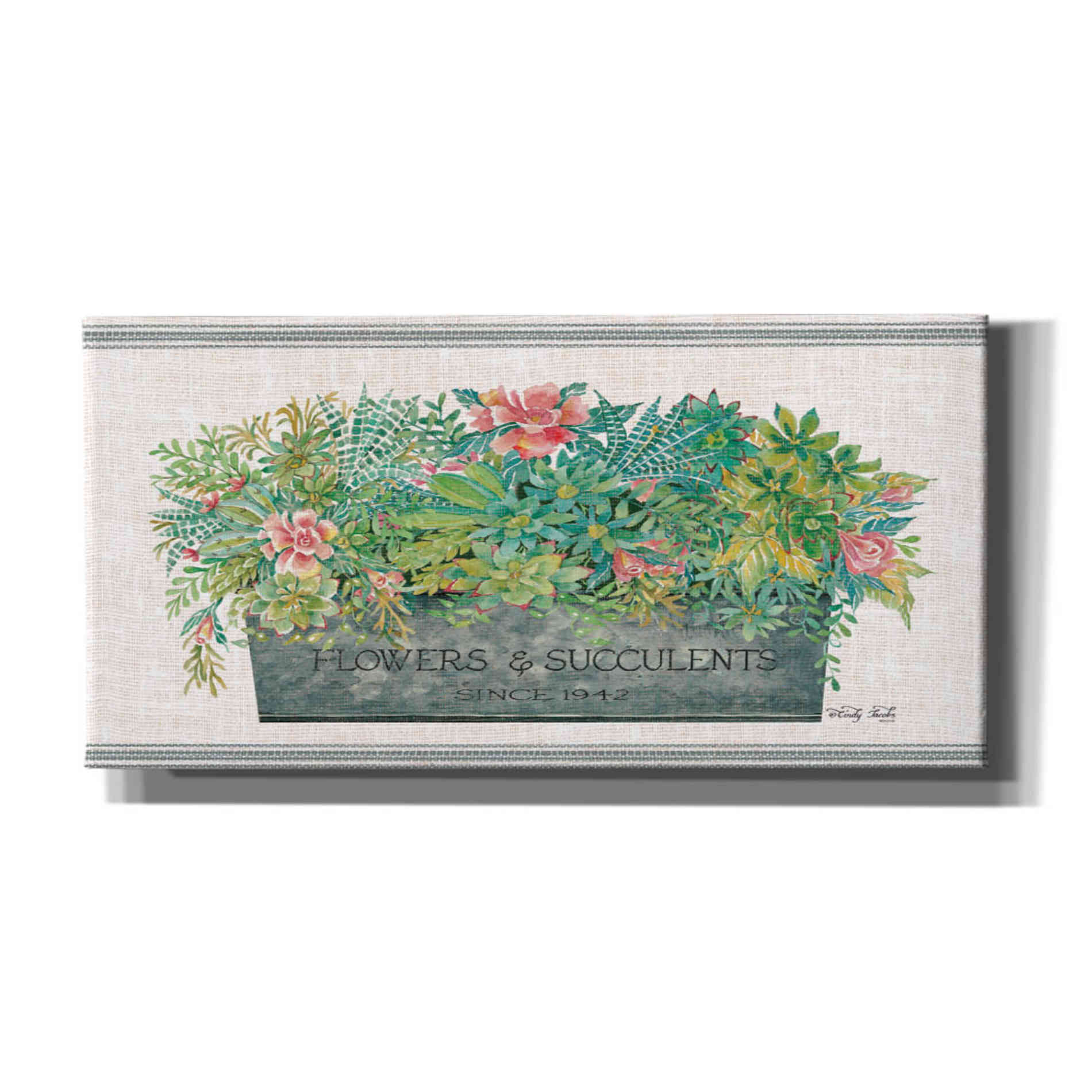 'Flowers & Succulents' by Cindy Jacobs, Canvas Wall Art