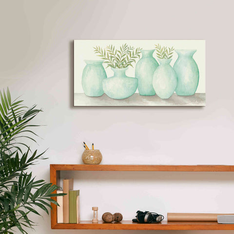 Image of 'Mint Vases' by Cindy Jacobs, Canvas Wall Art,24 x 12