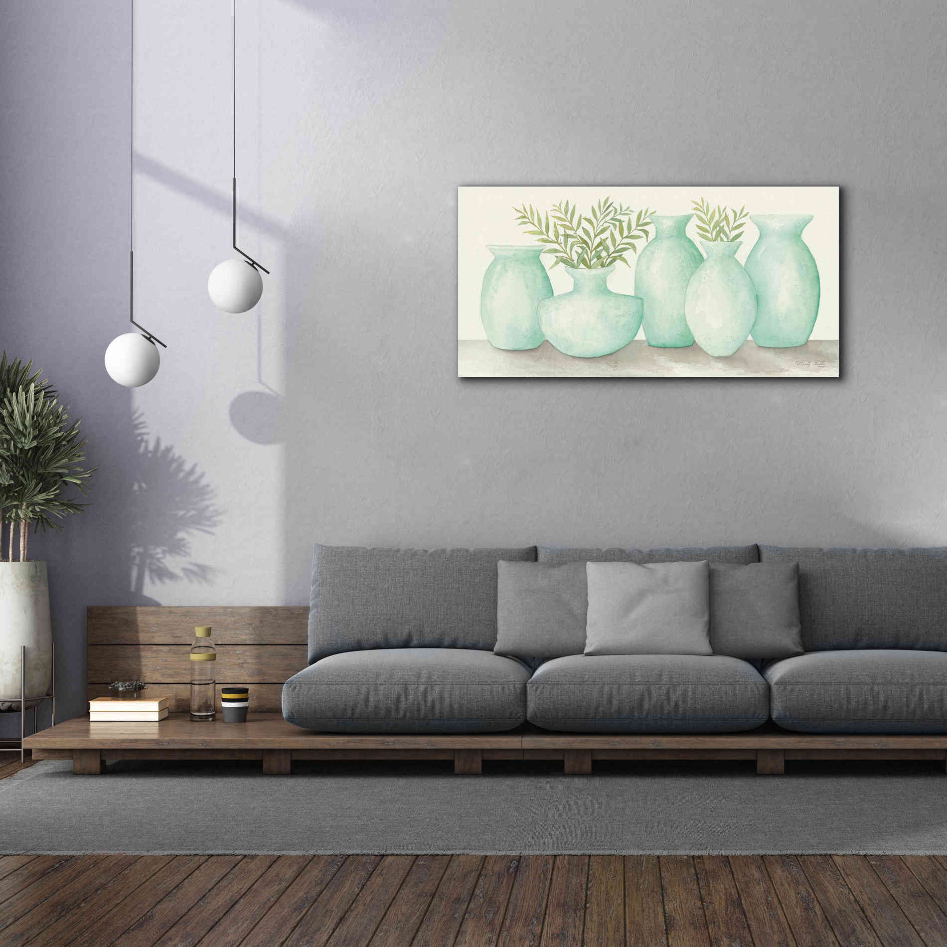 'Mint Vases' by Cindy Jacobs, Canvas Wall Art,60 x 30