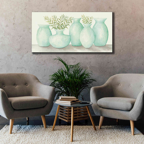 Image of 'Mint Vases' by Cindy Jacobs, Canvas Wall Art,60 x 30
