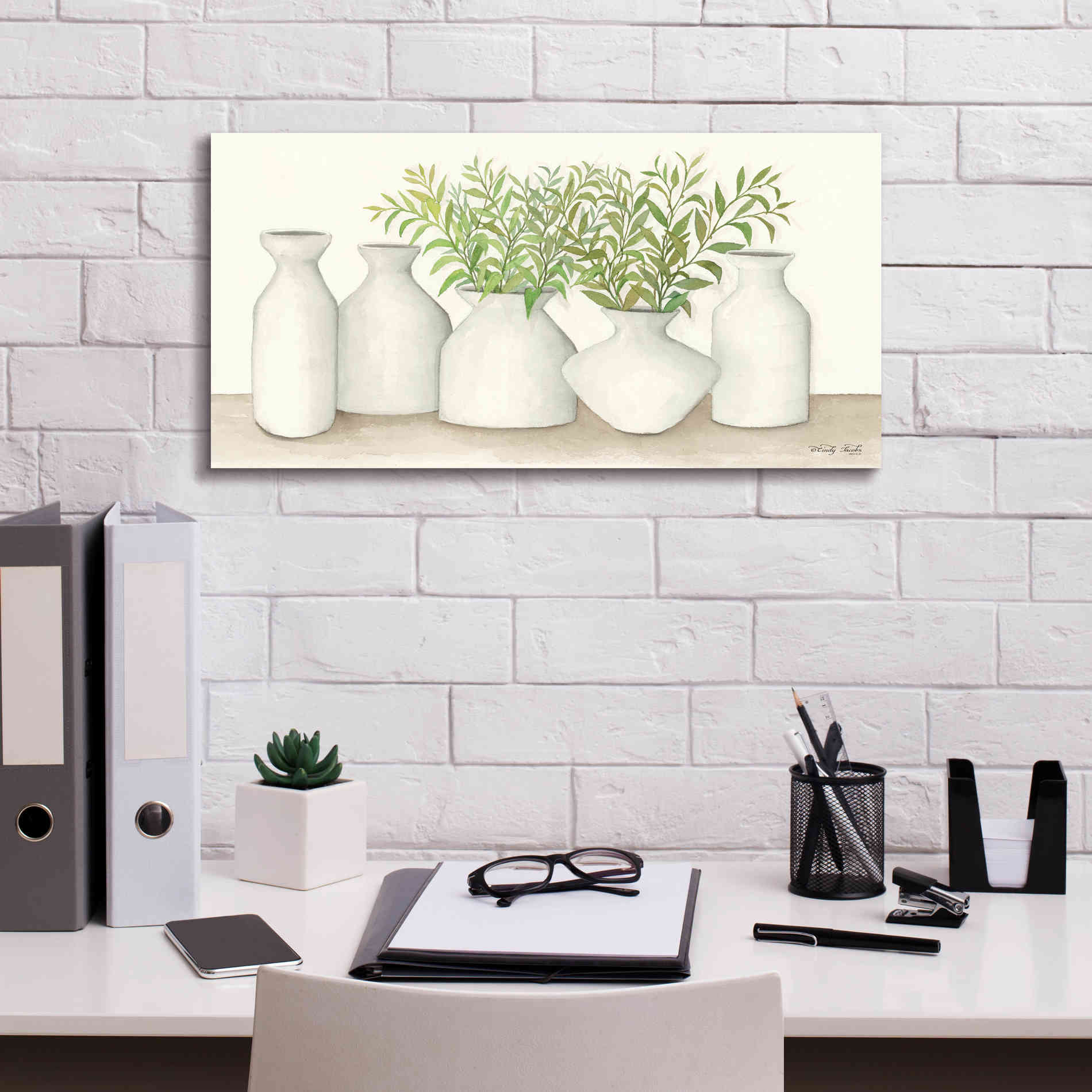 'Simplicity in White II' by Cindy Jacobs, Canvas Wall Art,24 x 12