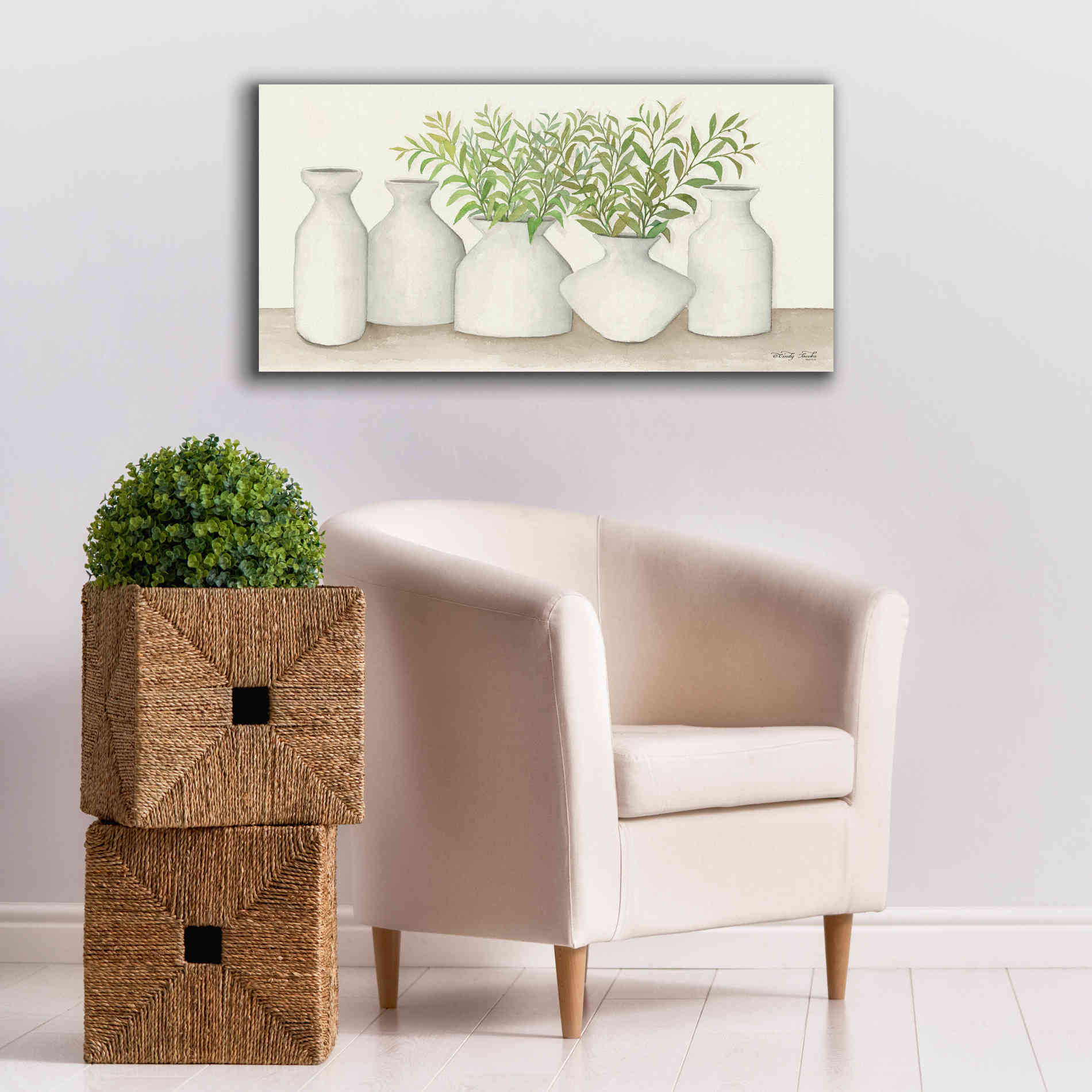 'Simplicity in White II' by Cindy Jacobs, Canvas Wall Art,40 x 20