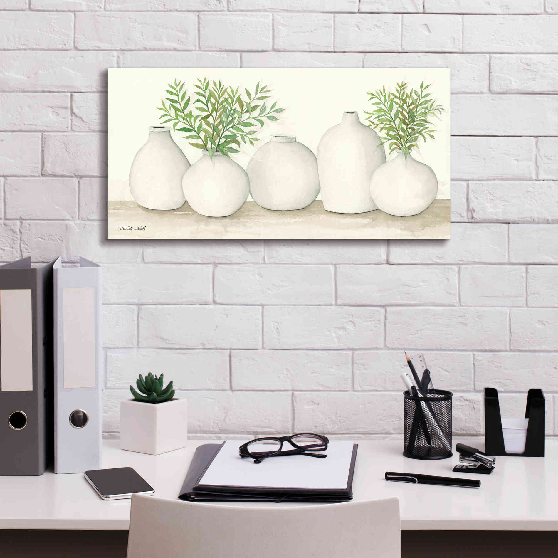 'Simplicity in White I' by Cindy Jacobs, Canvas Wall Art,24 x 12