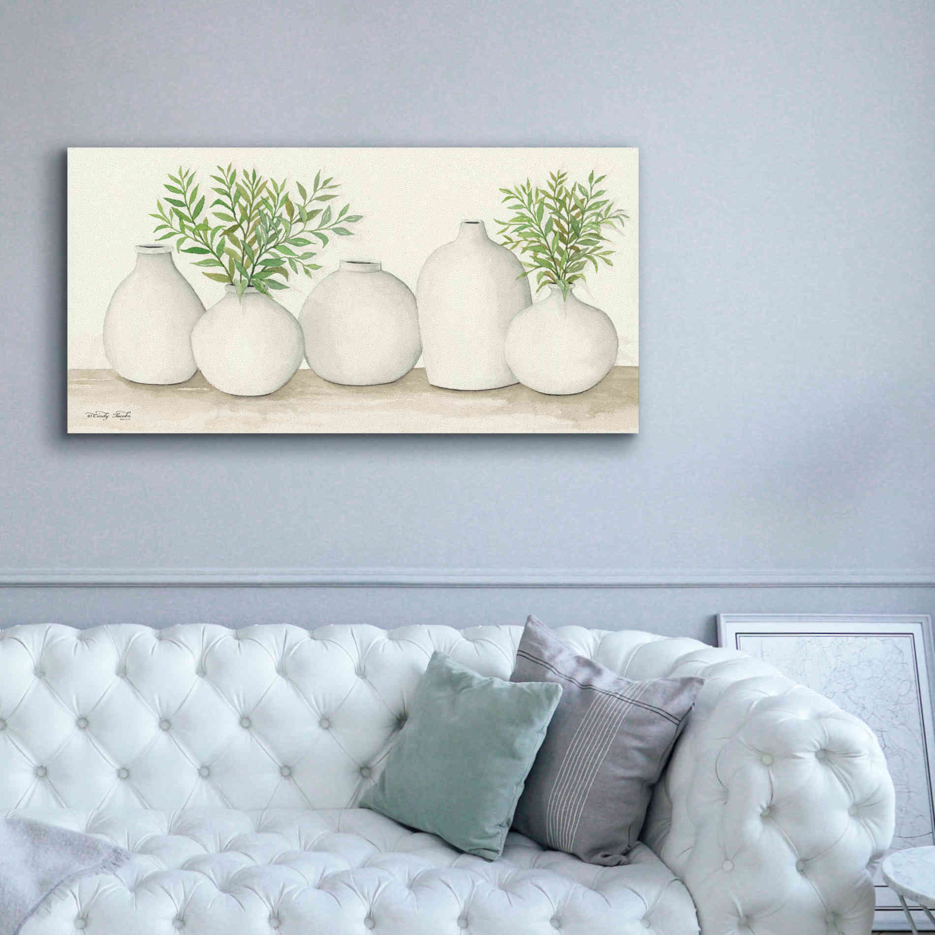 'Simplicity in White I' by Cindy Jacobs, Canvas Wall Art,60 x 30