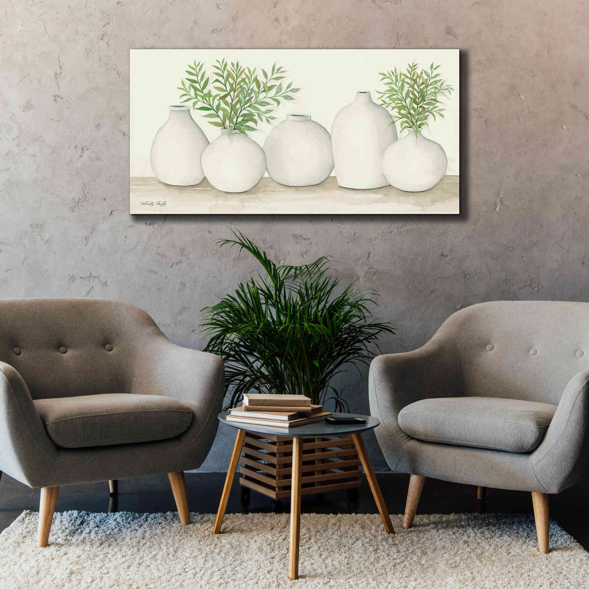 'Simplicity in White I' by Cindy Jacobs, Canvas Wall Art,60 x 30