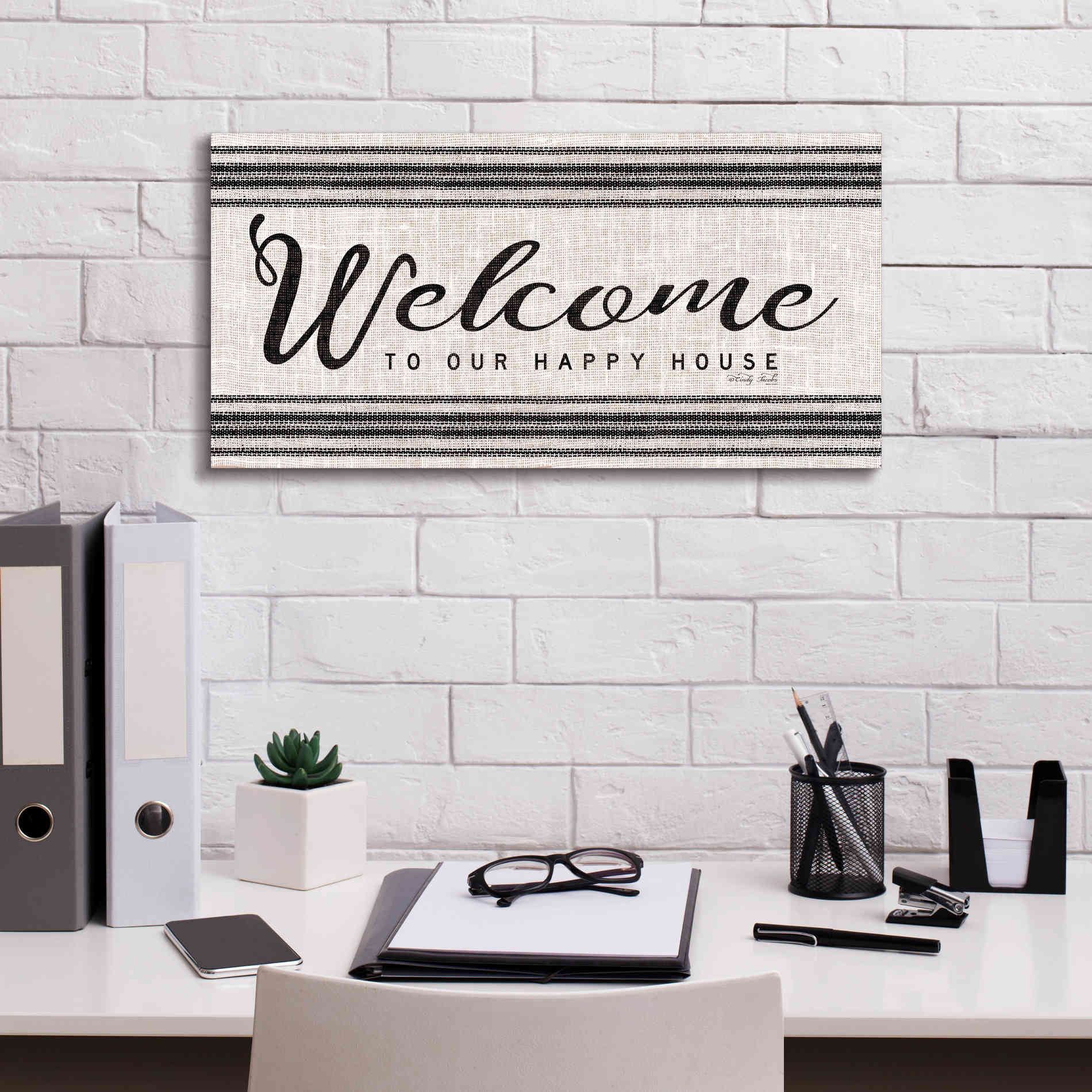 'Welcome to Our Happy Place' by Cindy Jacobs, Canvas Wall Art,24 x 12