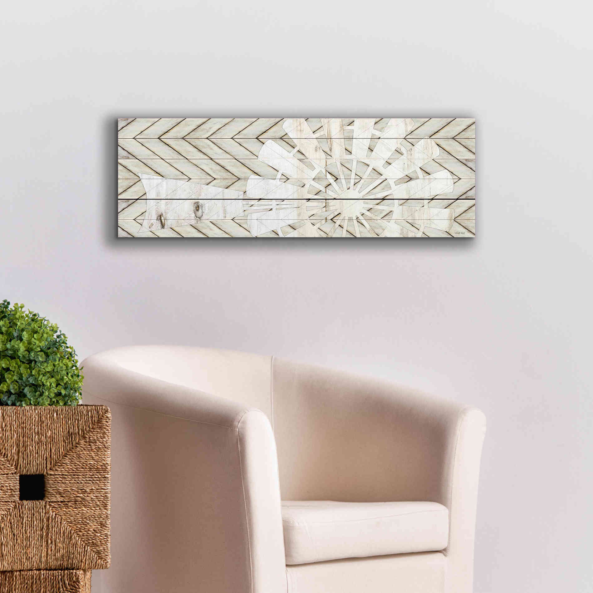 'Windmill on Wood Slats' by Cindy Jacobs, Canvas Wall Art,36 x 12