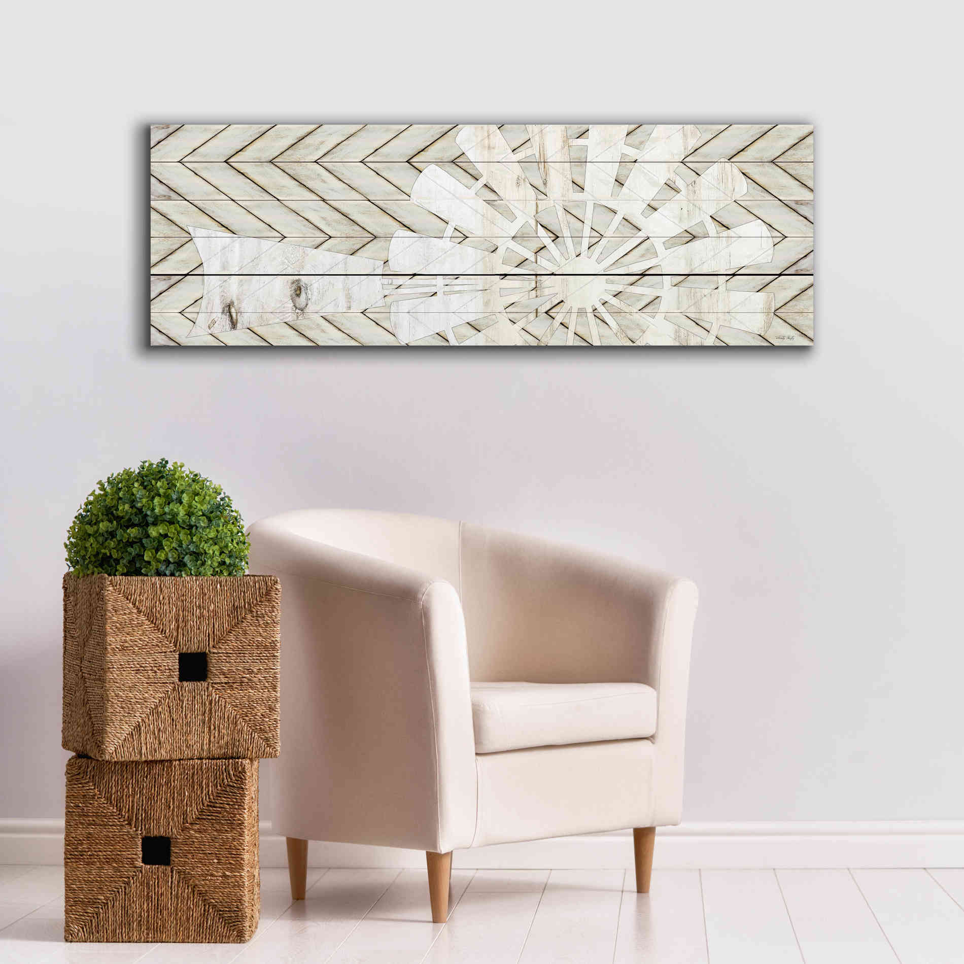 'Windmill on Wood Slats' by Cindy Jacobs, Canvas Wall Art,60 x 20