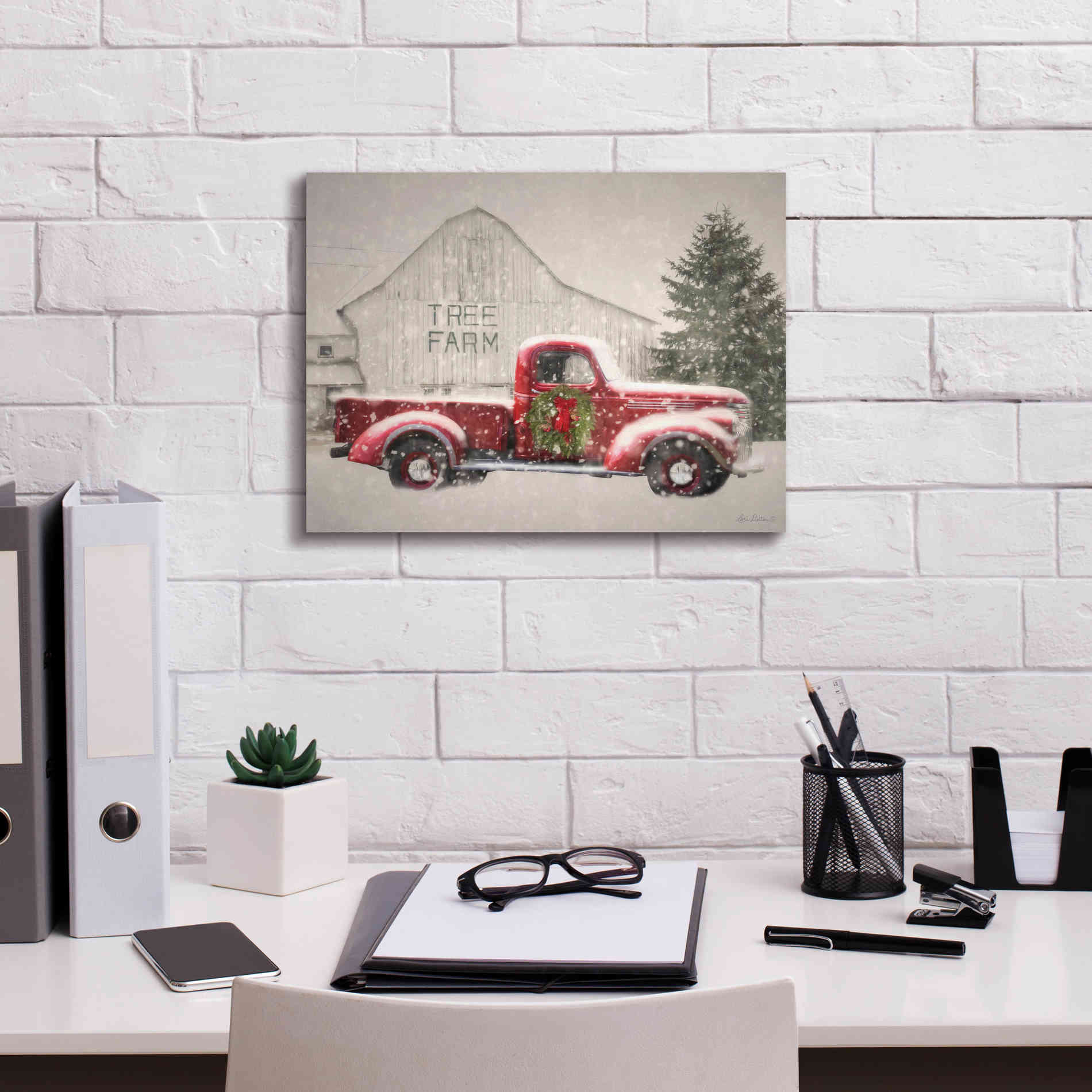 'Tree Farm With Truck' by Lori Deiter, Canvas Wall Art,16 x 12