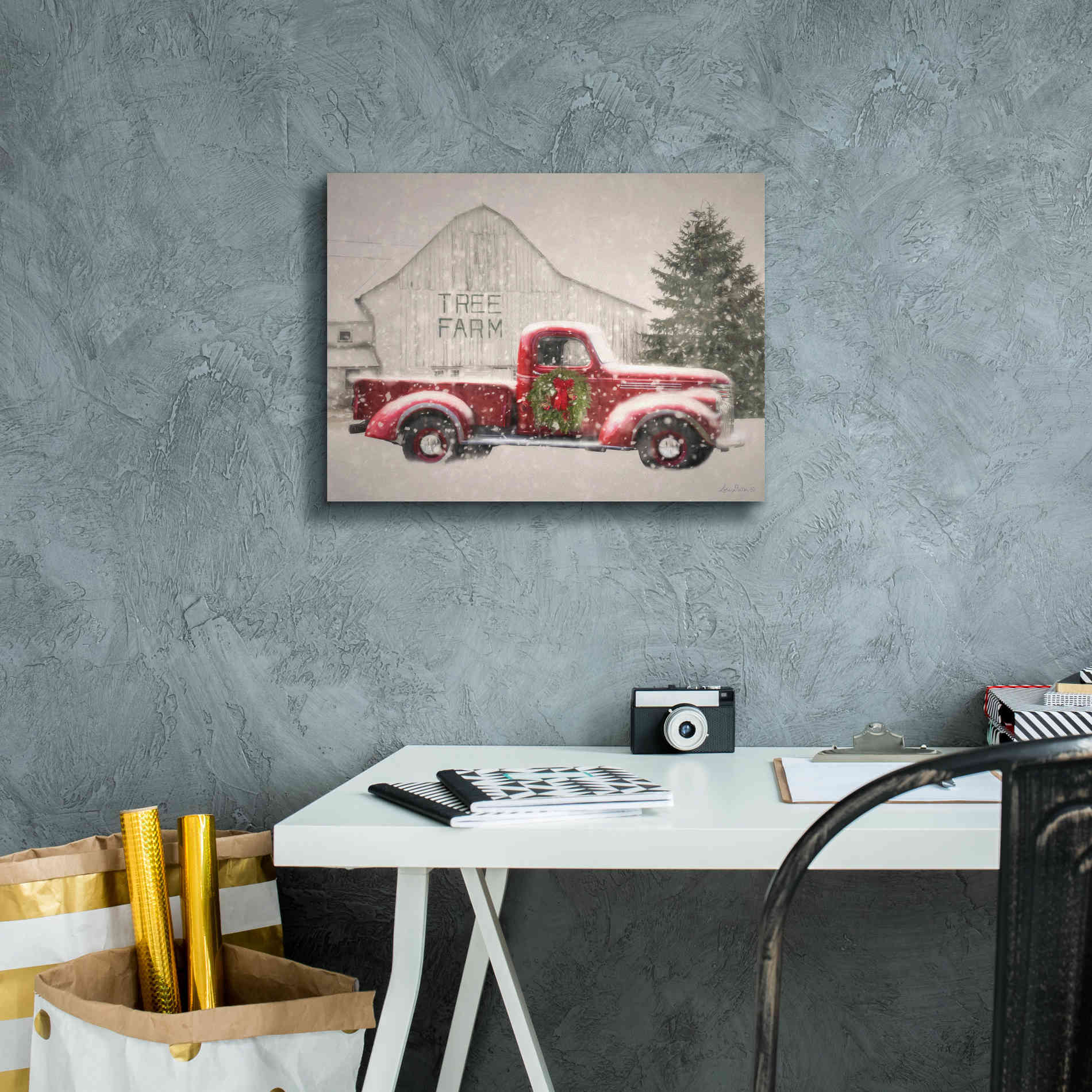 'Tree Farm With Truck' by Lori Deiter, Canvas Wall Art,16 x 12