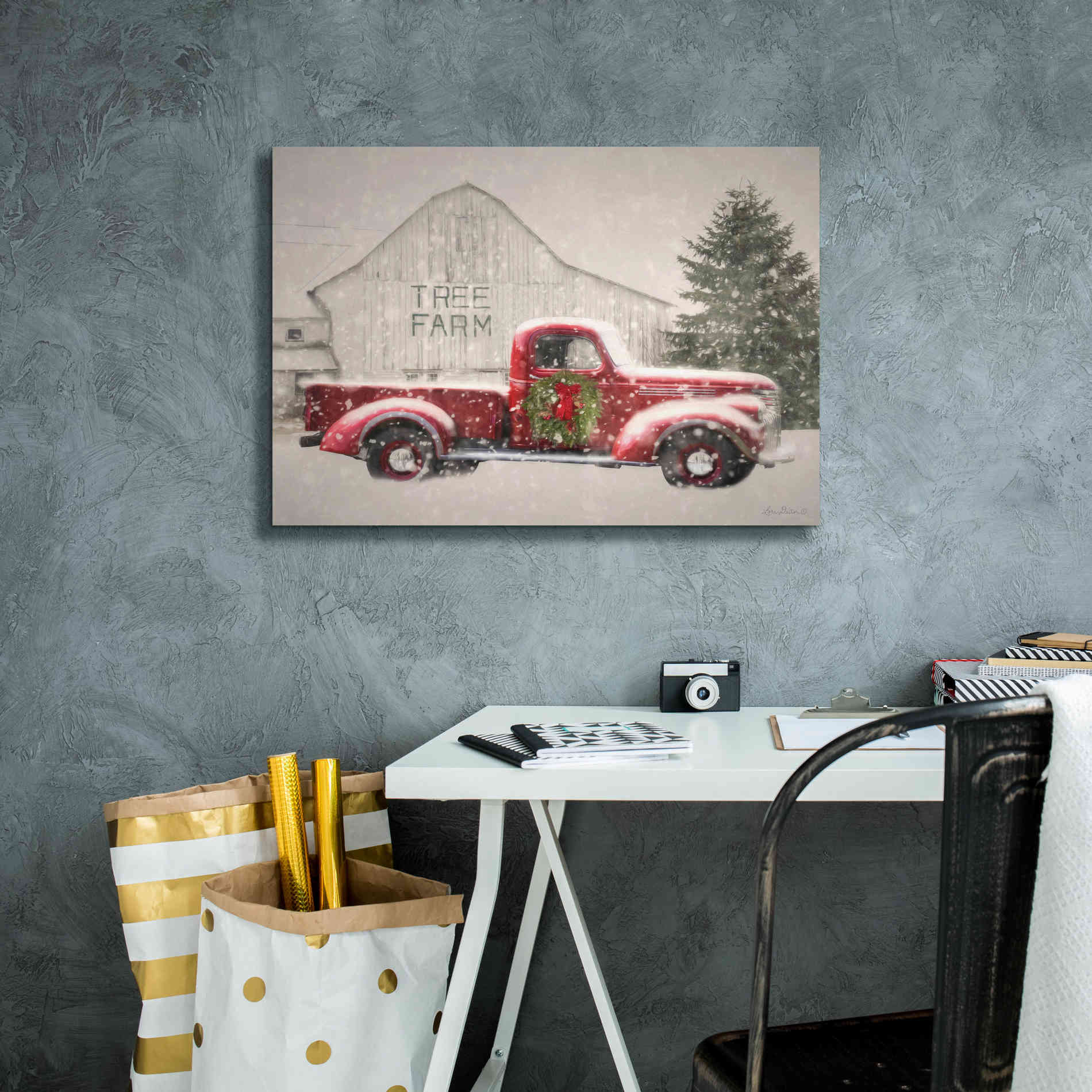 'Tree Farm With Truck' by Lori Deiter, Canvas Wall Art,26 x 18