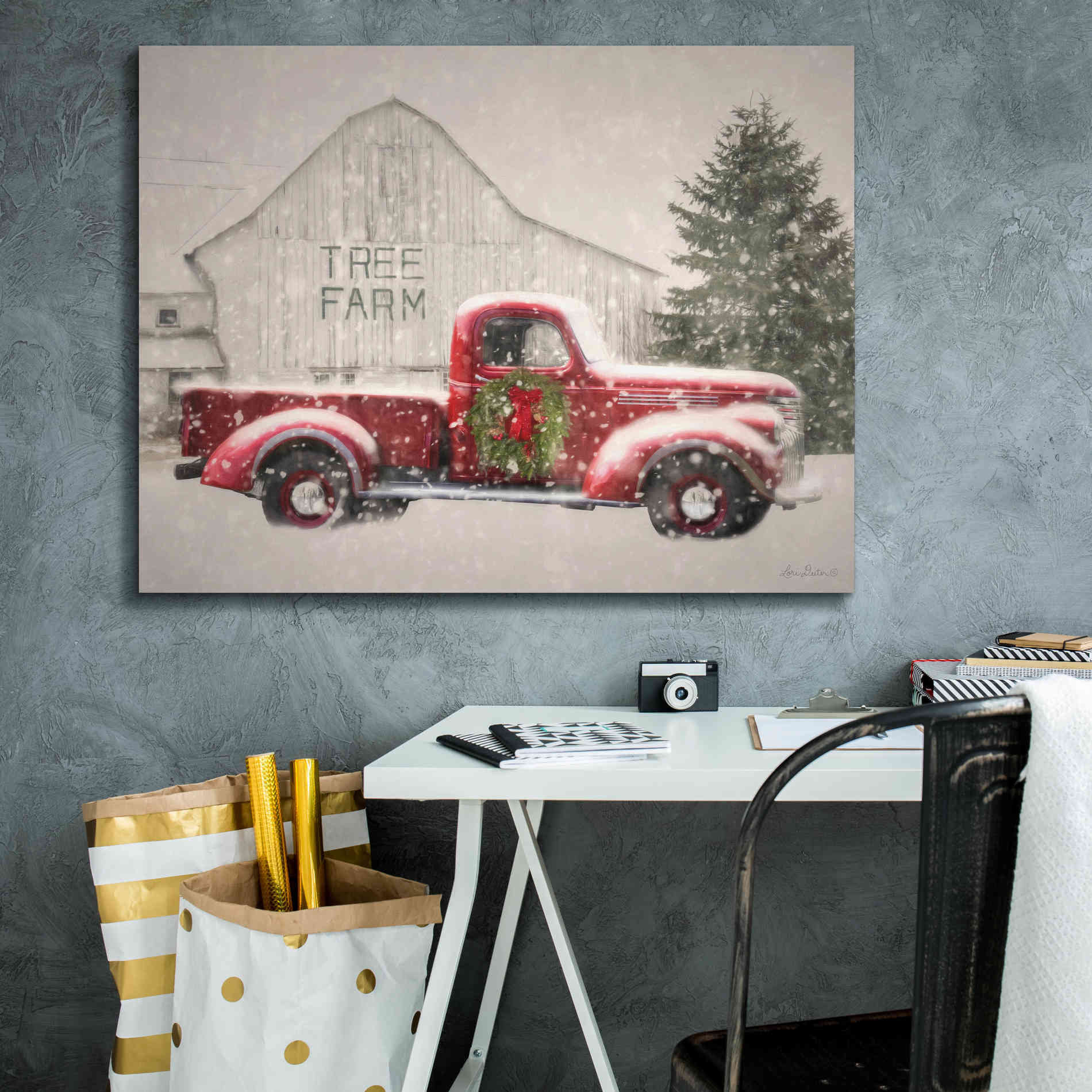 'Tree Farm With Truck' by Lori Deiter, Canvas Wall Art,34 x 26