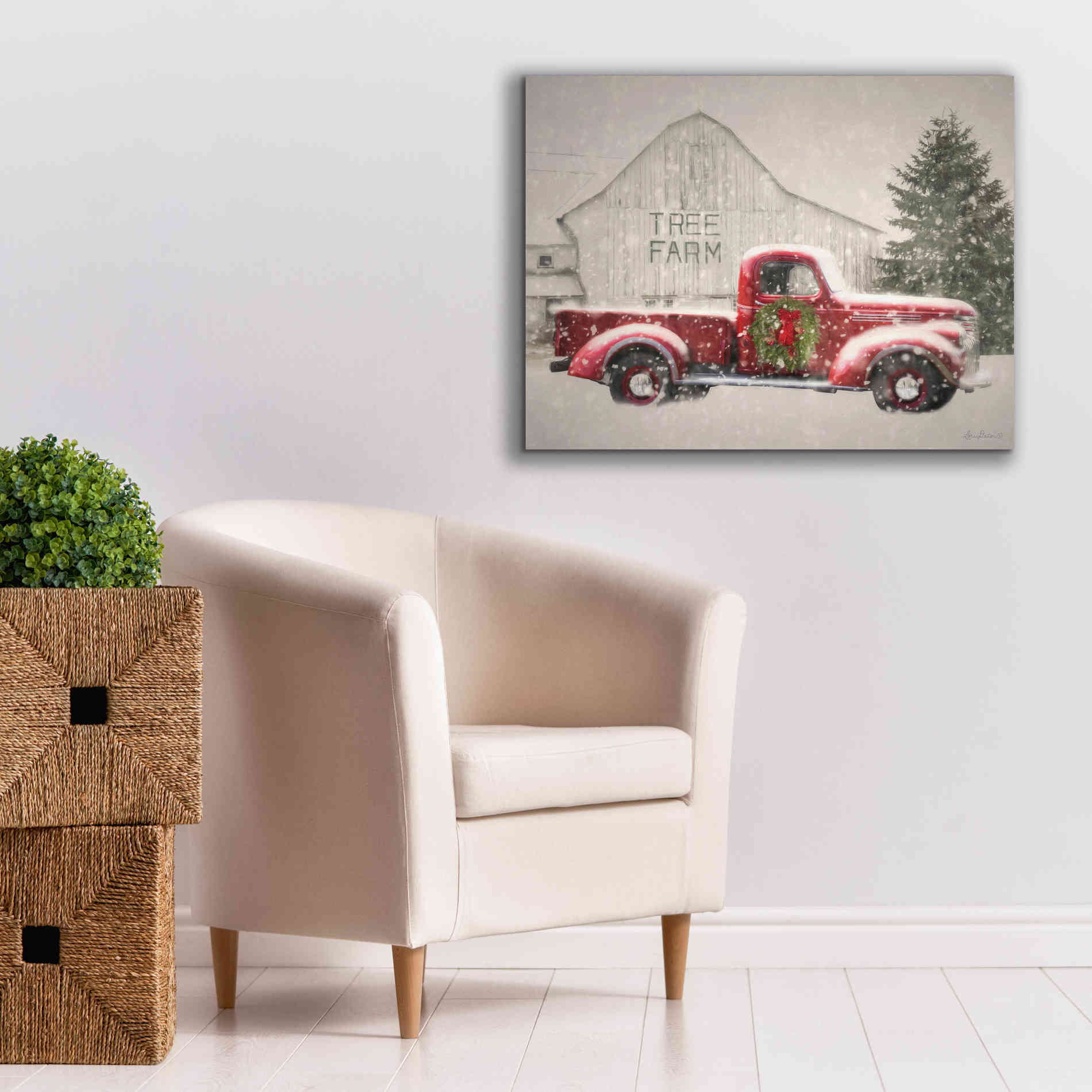 'Tree Farm With Truck' by Lori Deiter, Canvas Wall Art,34 x 26