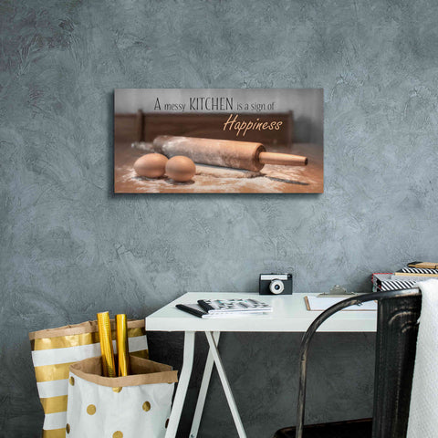 Image of 'A Messy Kitchen is a Sign of Happiness' by Lori Deiter, Canvas Wall Art,24 x 12