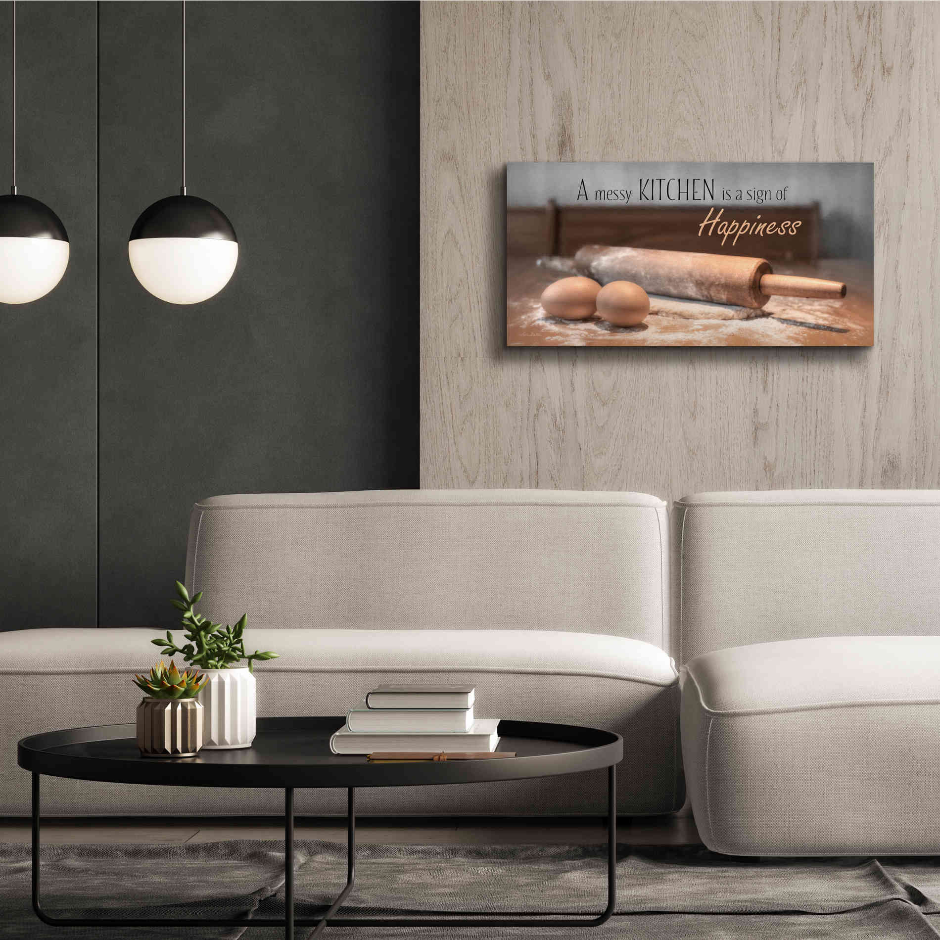 'A Messy Kitchen is a Sign of Happiness' by Lori Deiter, Canvas Wall Art,40 x 20