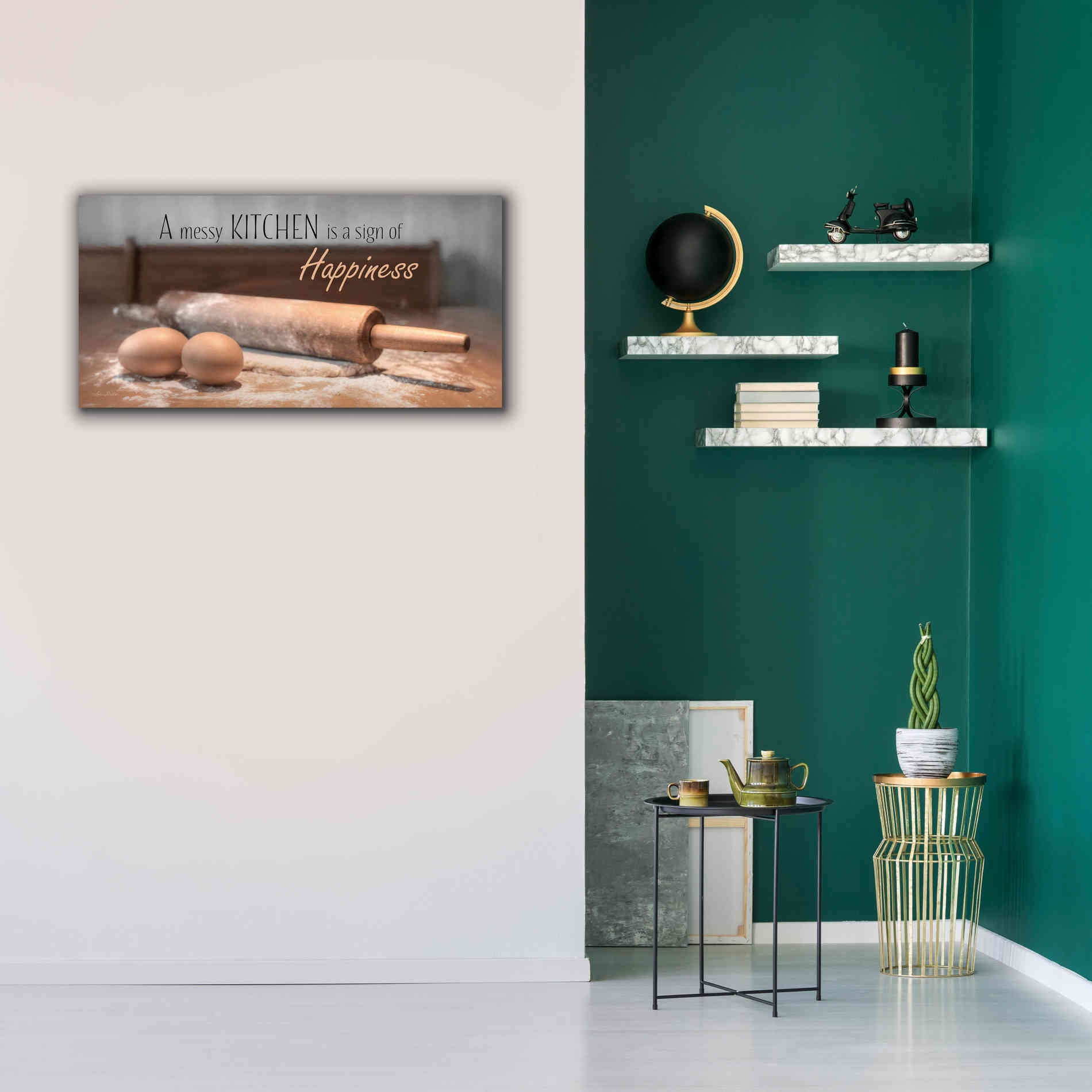 'A Messy Kitchen is a Sign of Happiness' by Lori Deiter, Canvas Wall Art,40 x 20