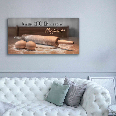 Image of 'A Messy Kitchen is a Sign of Happiness' by Lori Deiter, Canvas Wall Art,60 x 30