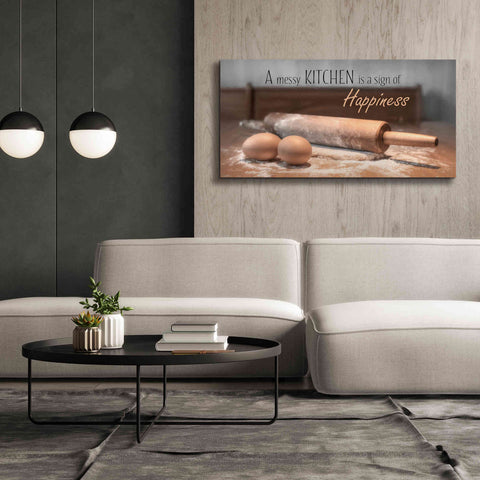 Image of 'A Messy Kitchen is a Sign of Happiness' by Lori Deiter, Canvas Wall Art,60 x 30
