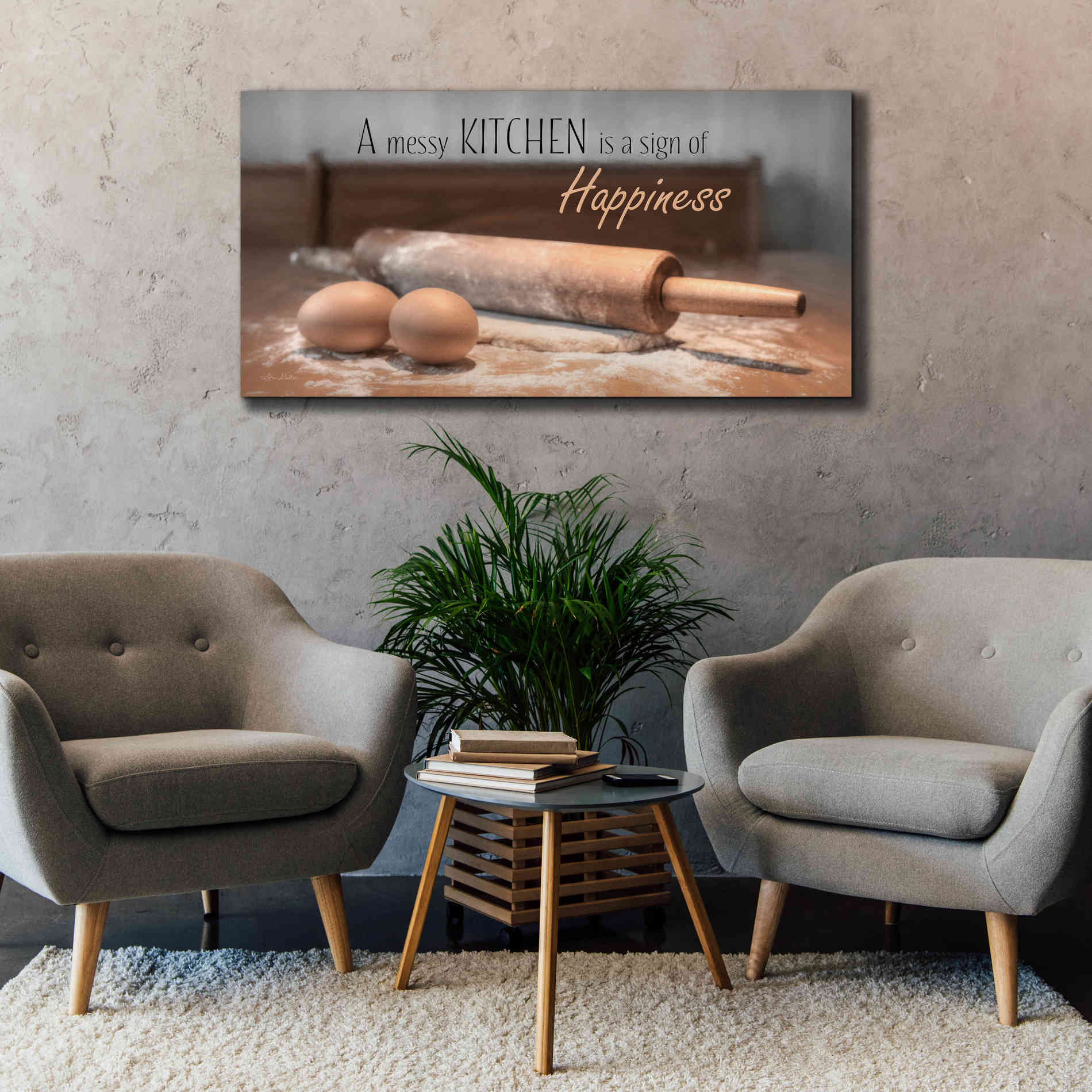 'A Messy Kitchen is a Sign of Happiness' by Lori Deiter, Canvas Wall Art,60 x 30