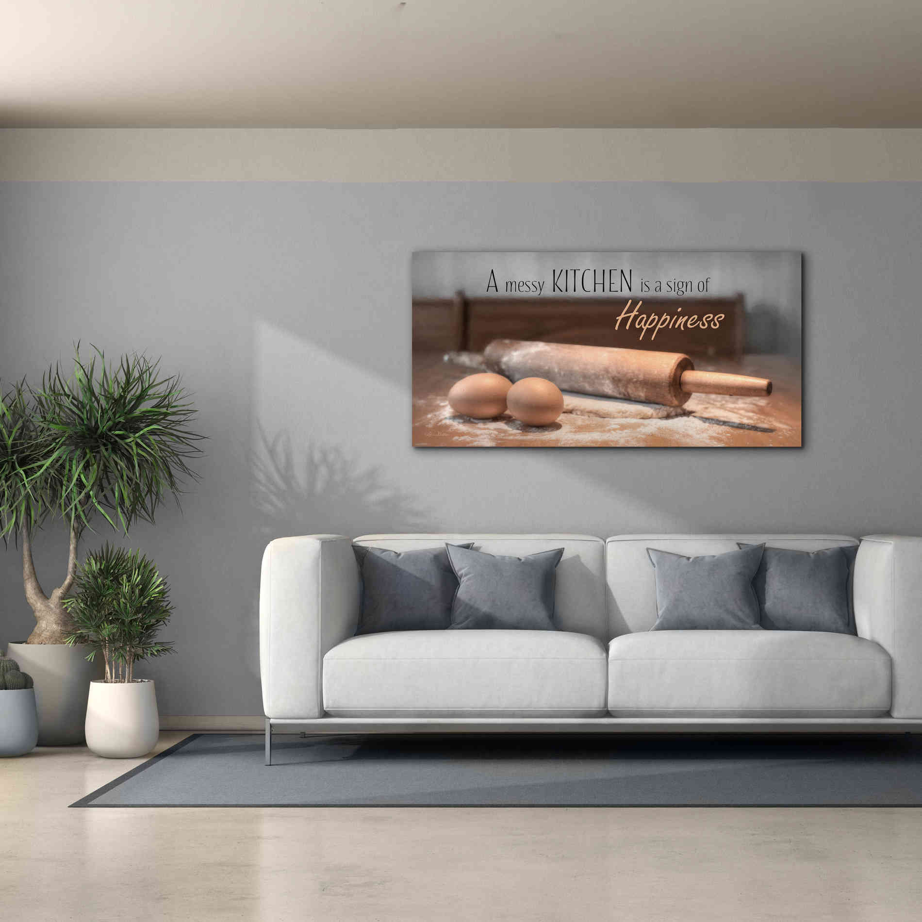 'A Messy Kitchen is a Sign of Happiness' by Lori Deiter, Canvas Wall Art,60 x 30