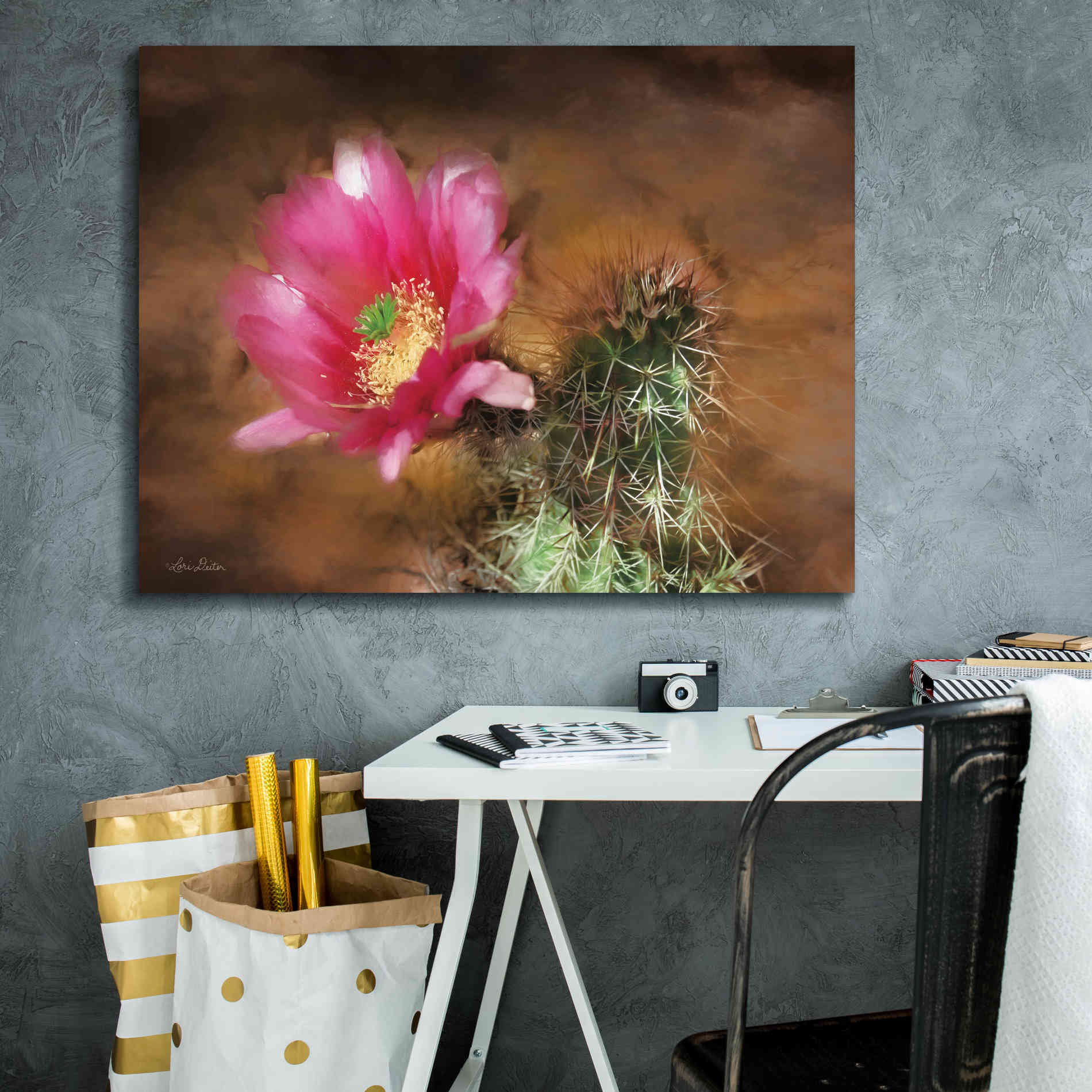 'Vibrant Cactus Flower' by Lori Deiter, Canvas Wall Art,34 x 26