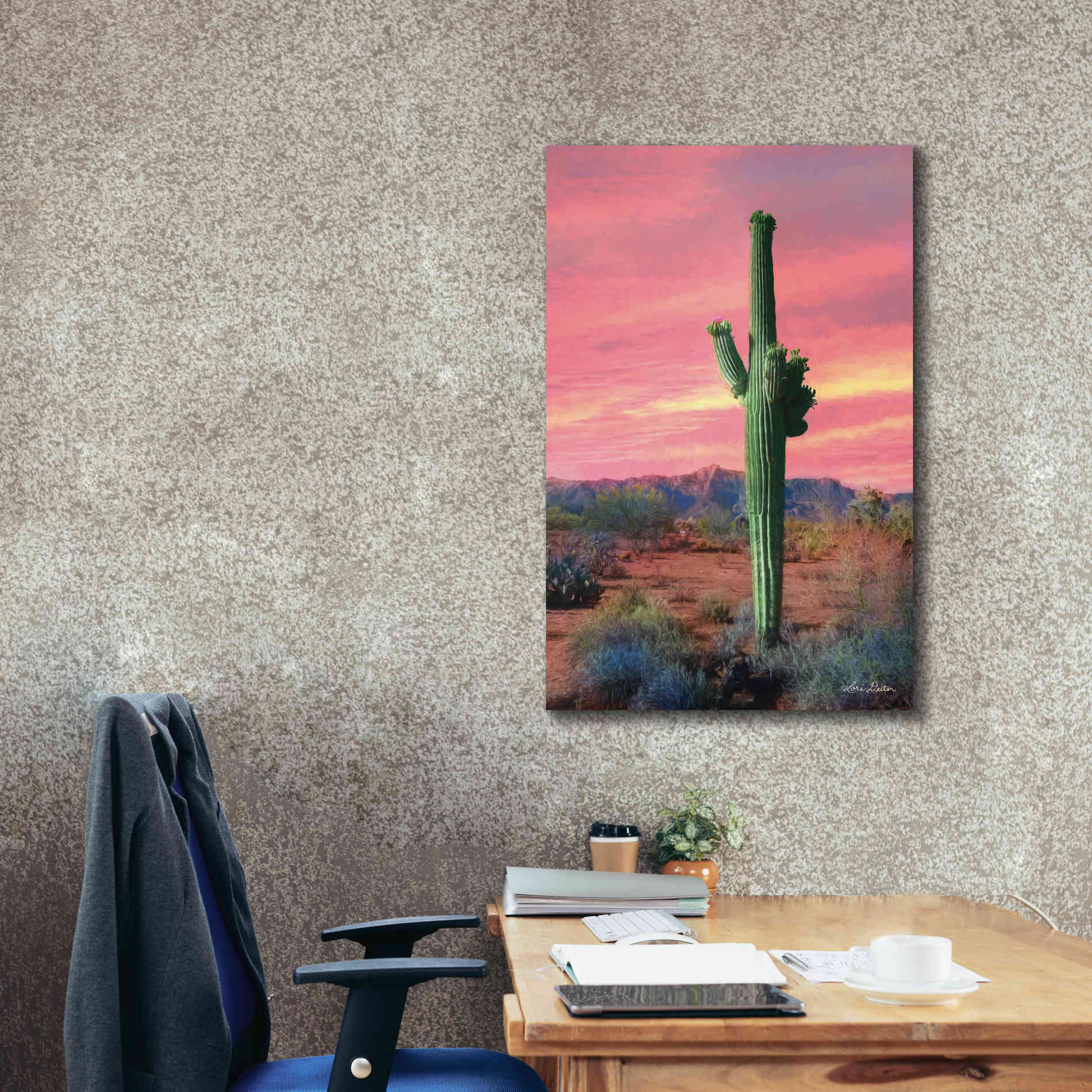 'Vibrant Cactus Sunset' by Lori Deiter, Canvas Wall Art,26 x 40