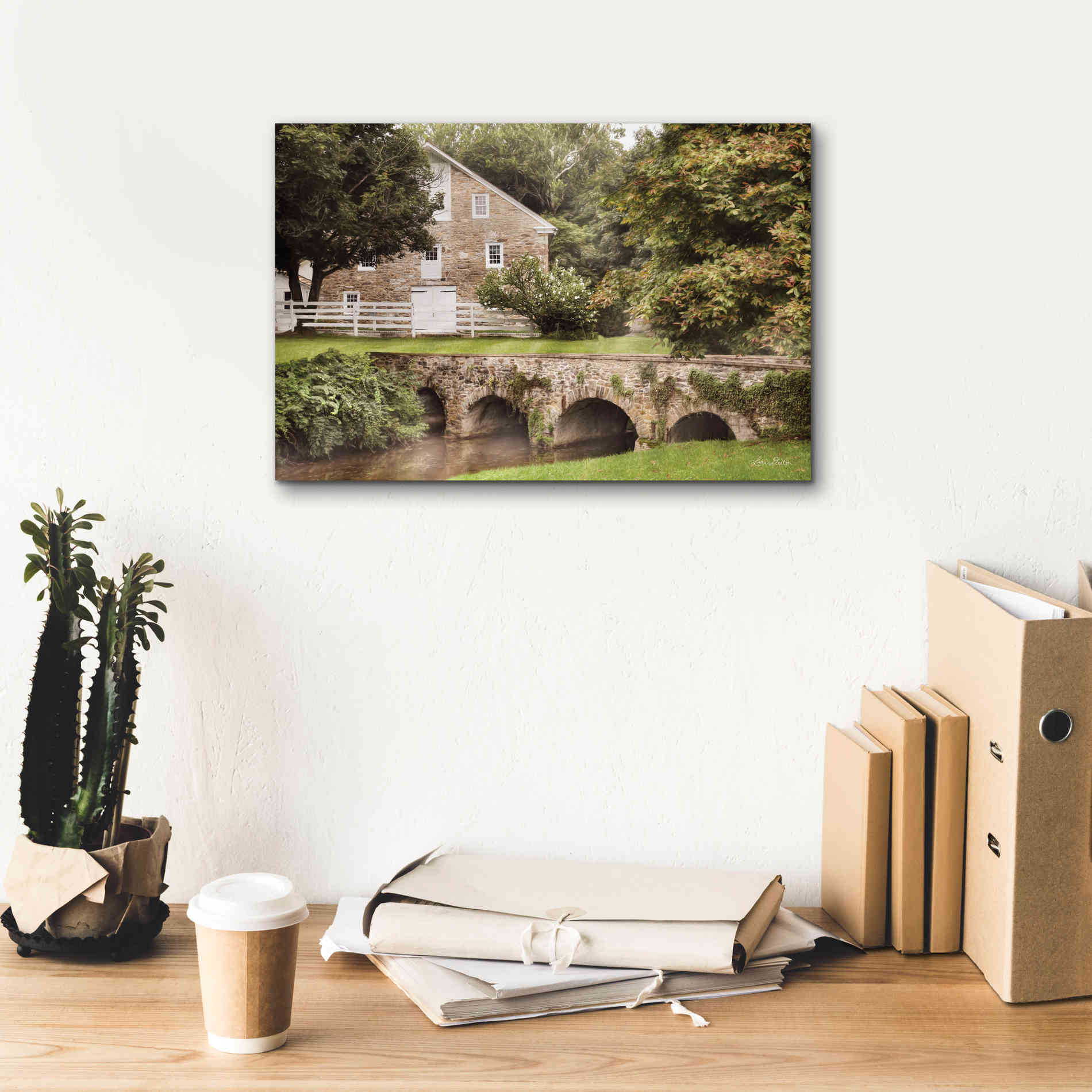 'Old Stone Barn and Bridge' by Lori Deiter, Canvas Wall Art,18 x 12