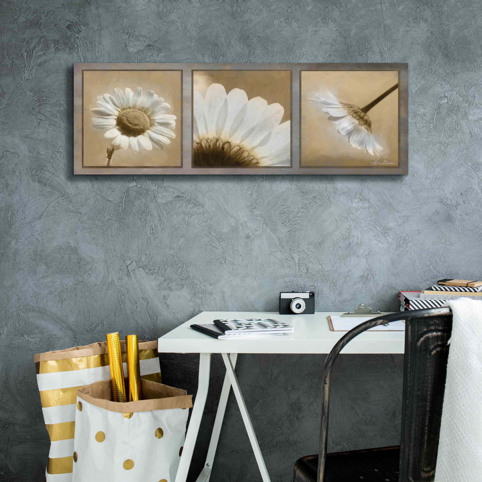 'Daisy Trio' by Lori Deiter, Canvas Wall Art,36 x 12