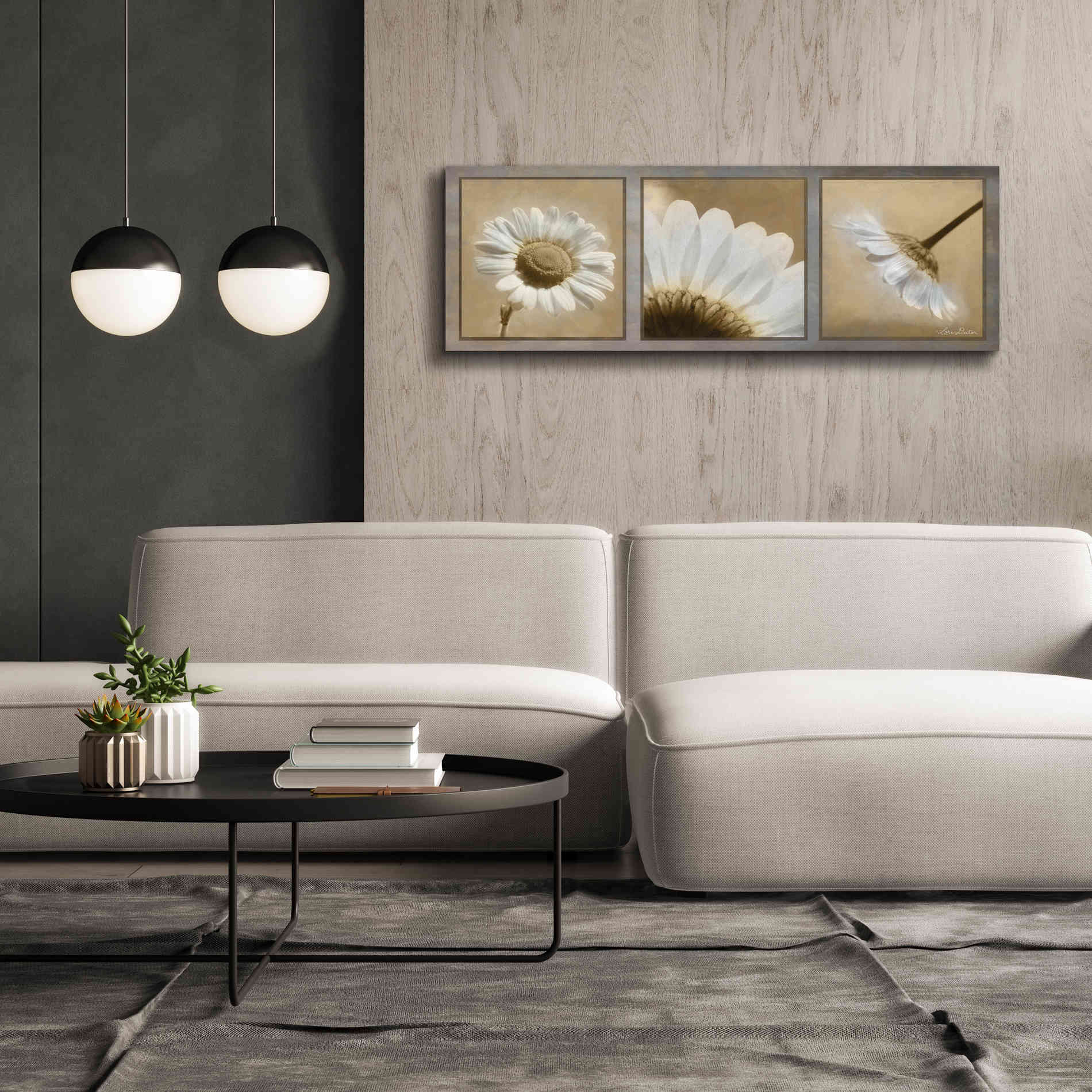 'Daisy Trio' by Lori Deiter, Canvas Wall Art,60 x 20