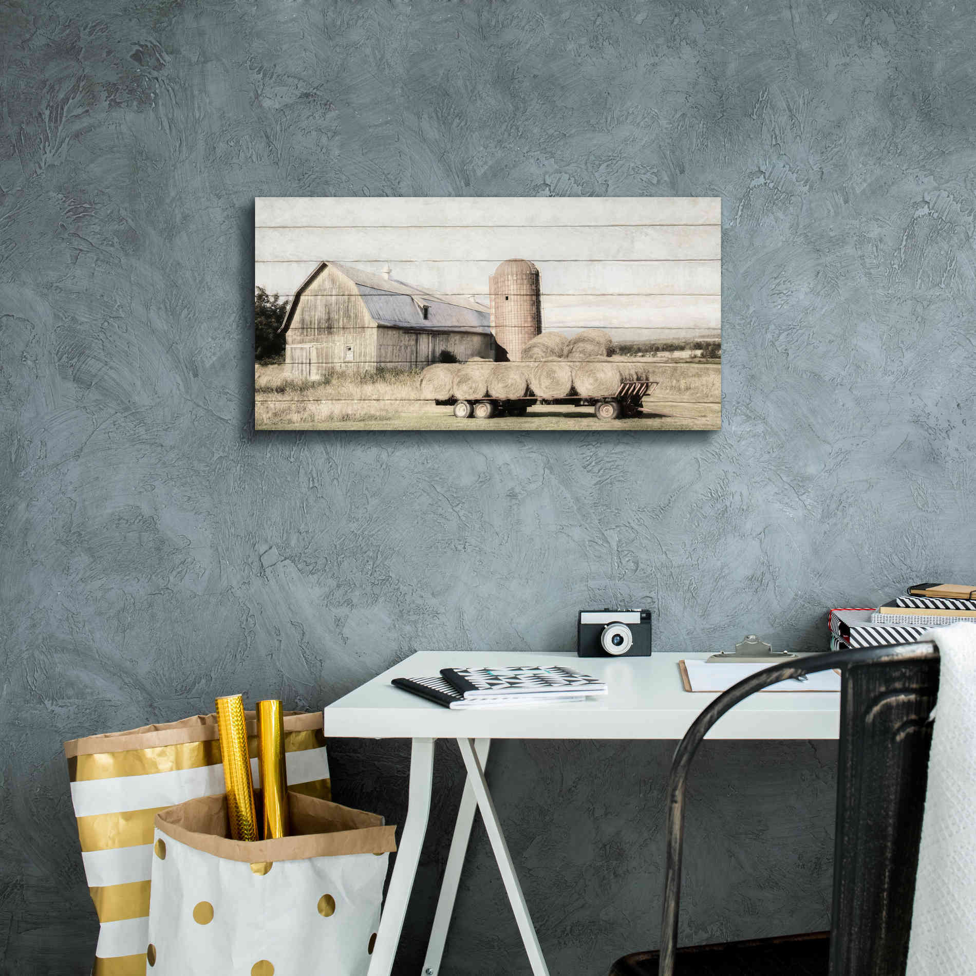 'Wagon of Hay' by Lori Deiter, Canvas Wall Art,24 x 12