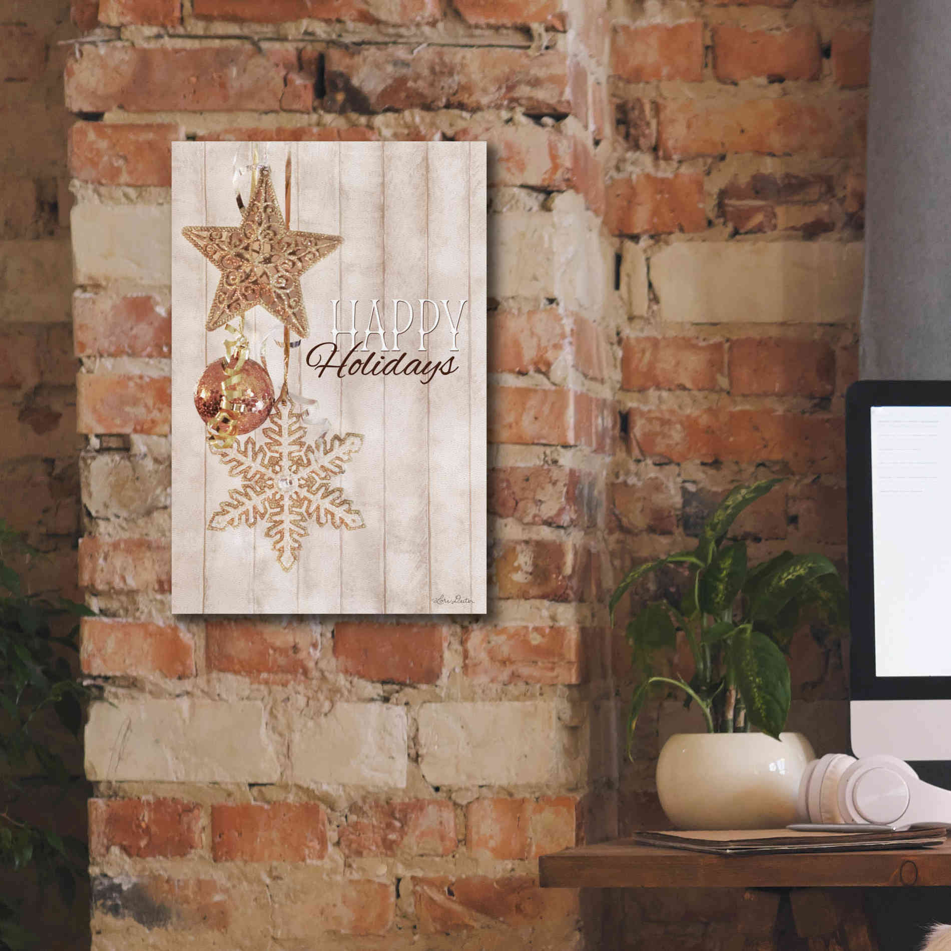 'Gold Sparkle Happy Holidays' by Lori Deiter, Canvas Wall Art,12 x 18