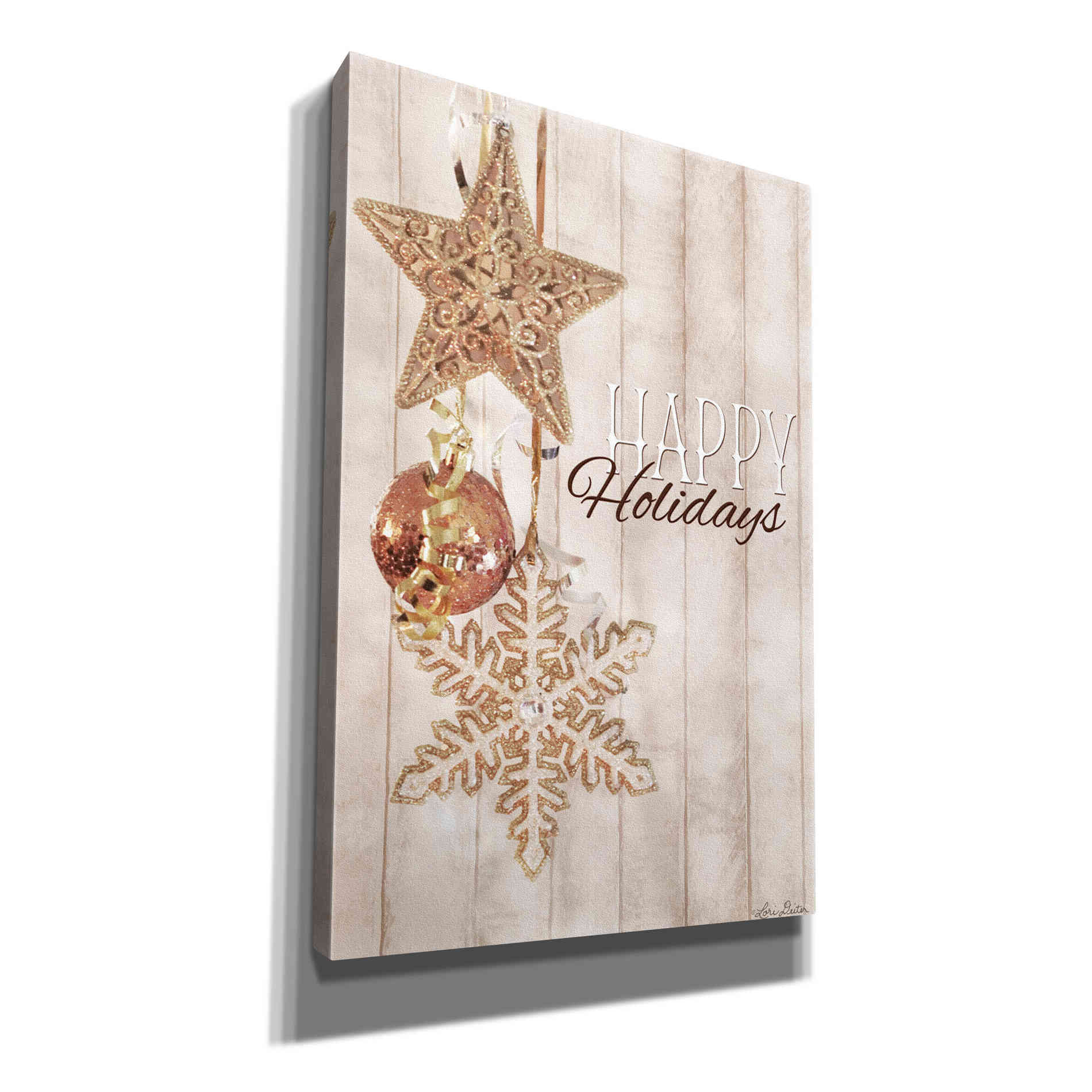 'Gold Sparkle Happy Holidays' by Lori Deiter, Canvas Wall Art
