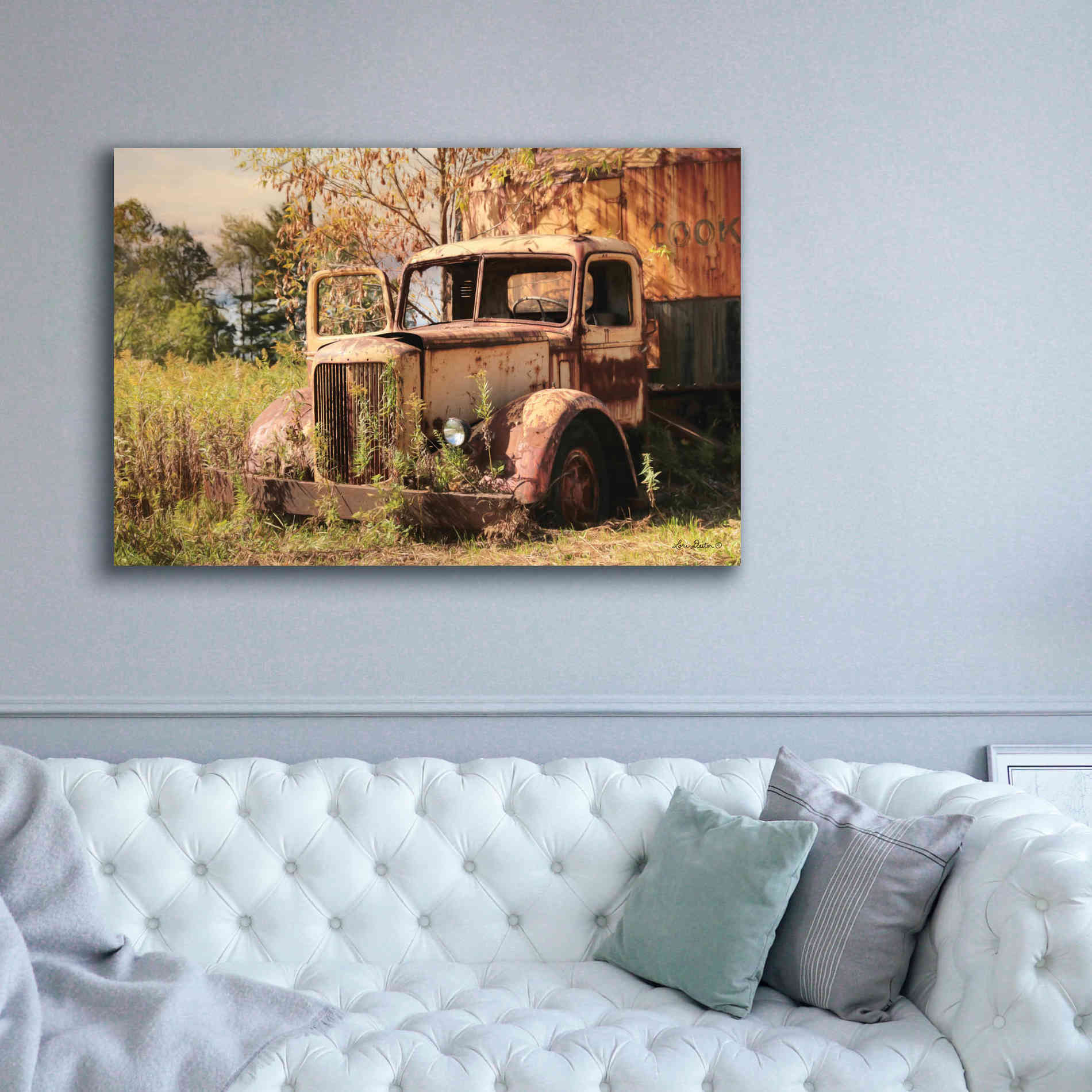 'Old Yellow Truck' by Lori Deiter, Canvas Wall Art,60 x 40